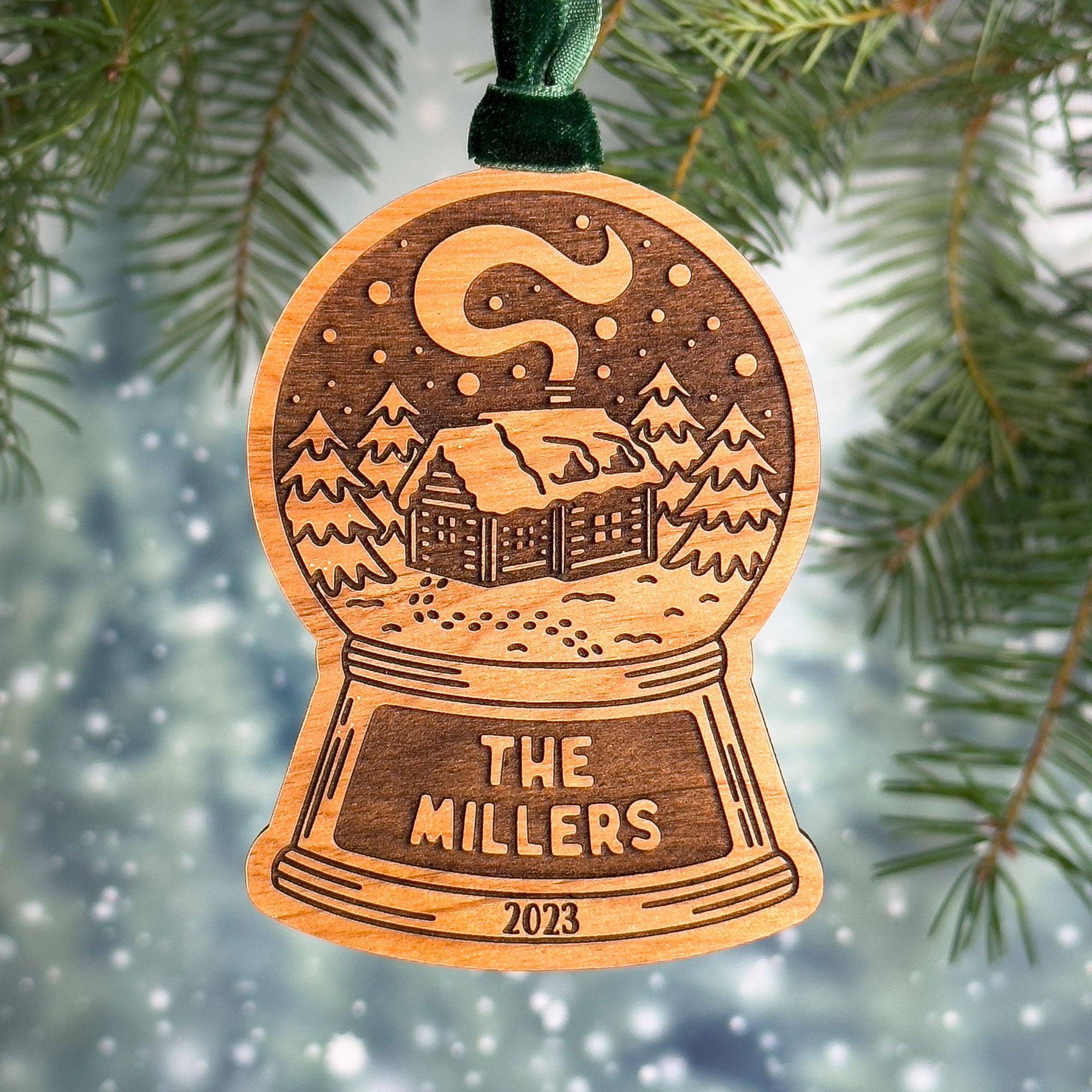 Winter Cabin Snowglobe Wood Ornament Ornaments - Modish Outdoors
