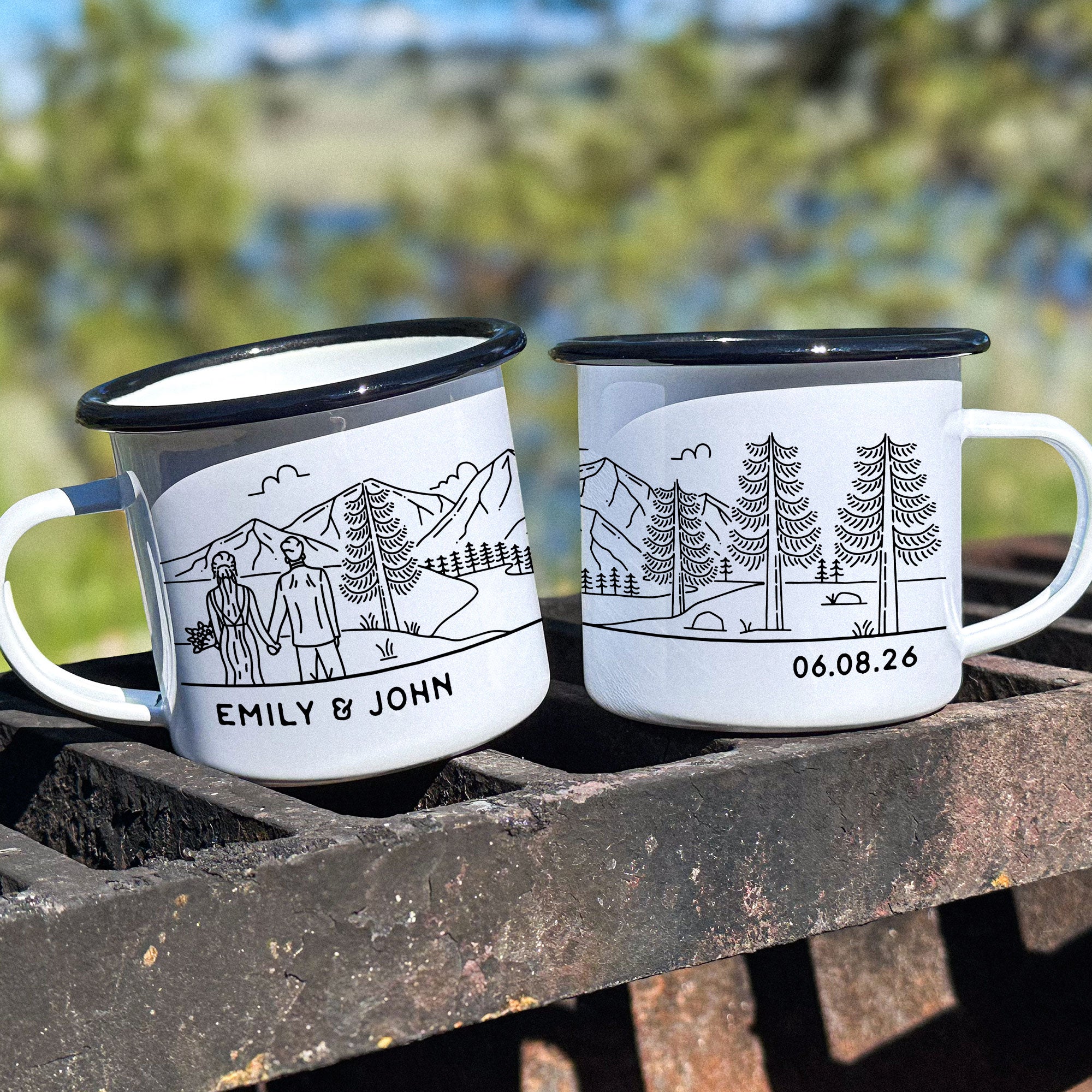 Mountain Bride & Groom Enamel Mug - Couple 5