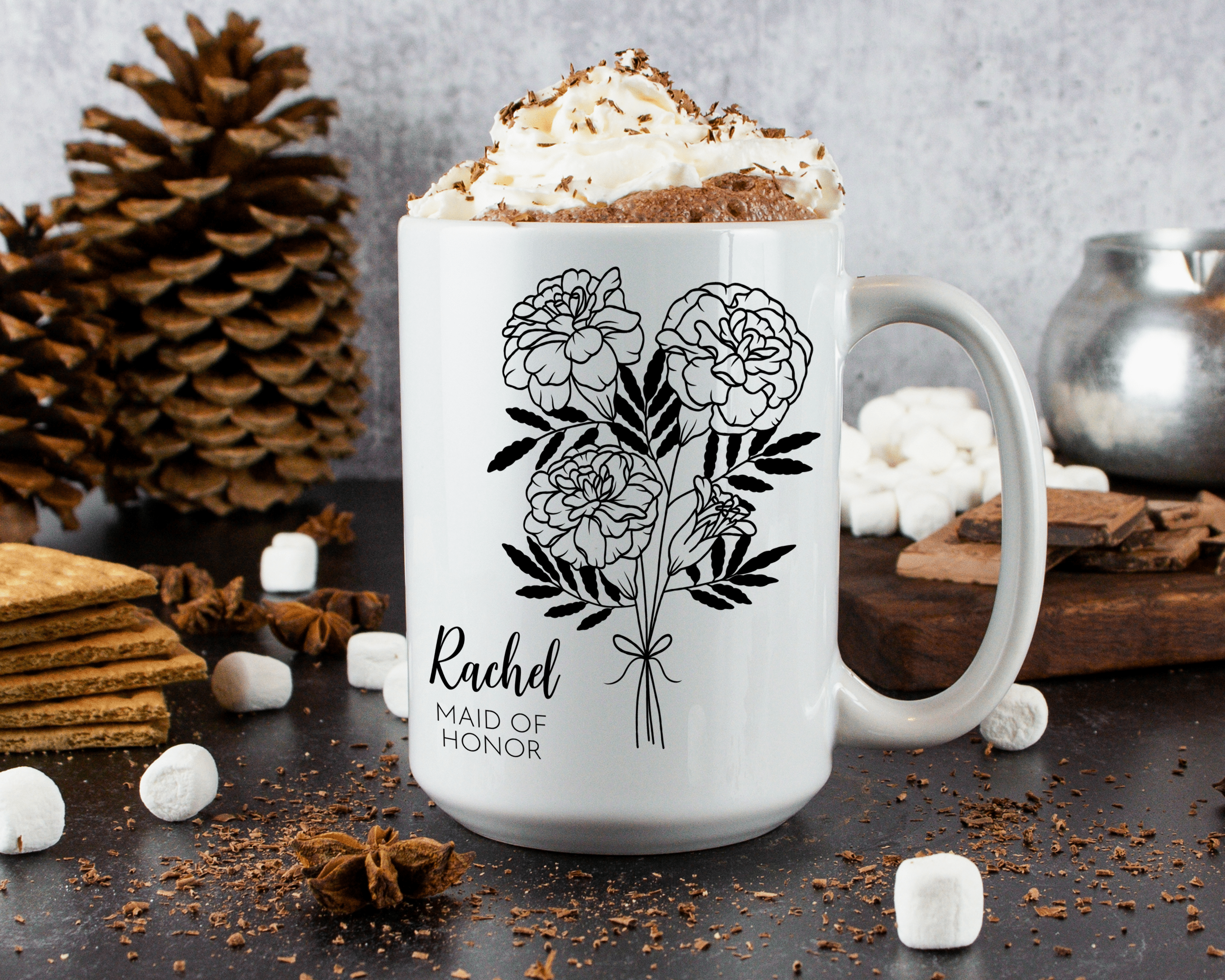 Birth Flower Bridal Party Mug Glass Mug - Modish Outdoors