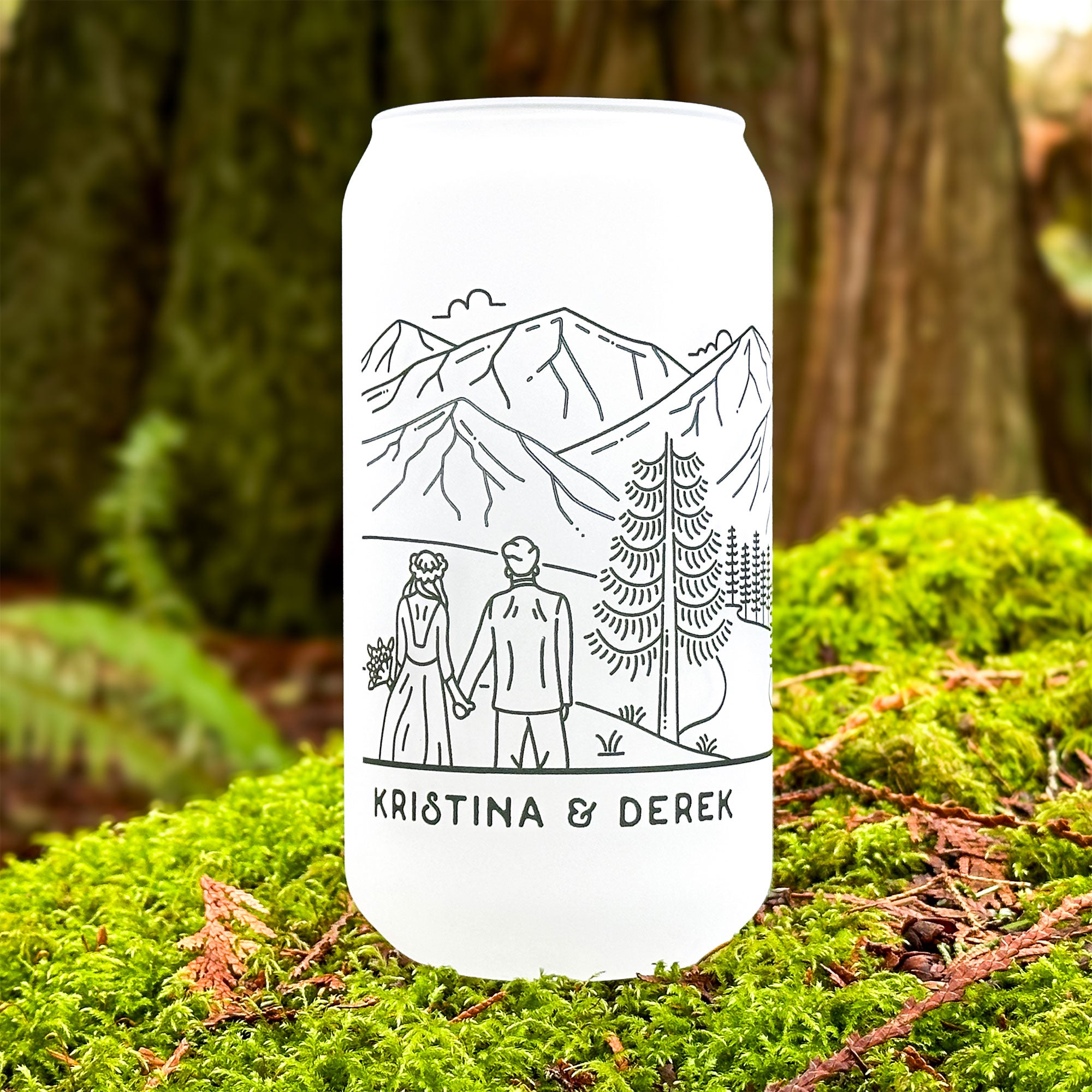 Mountain Bride & Groom Frosted Glass Tumbler - Couple 1