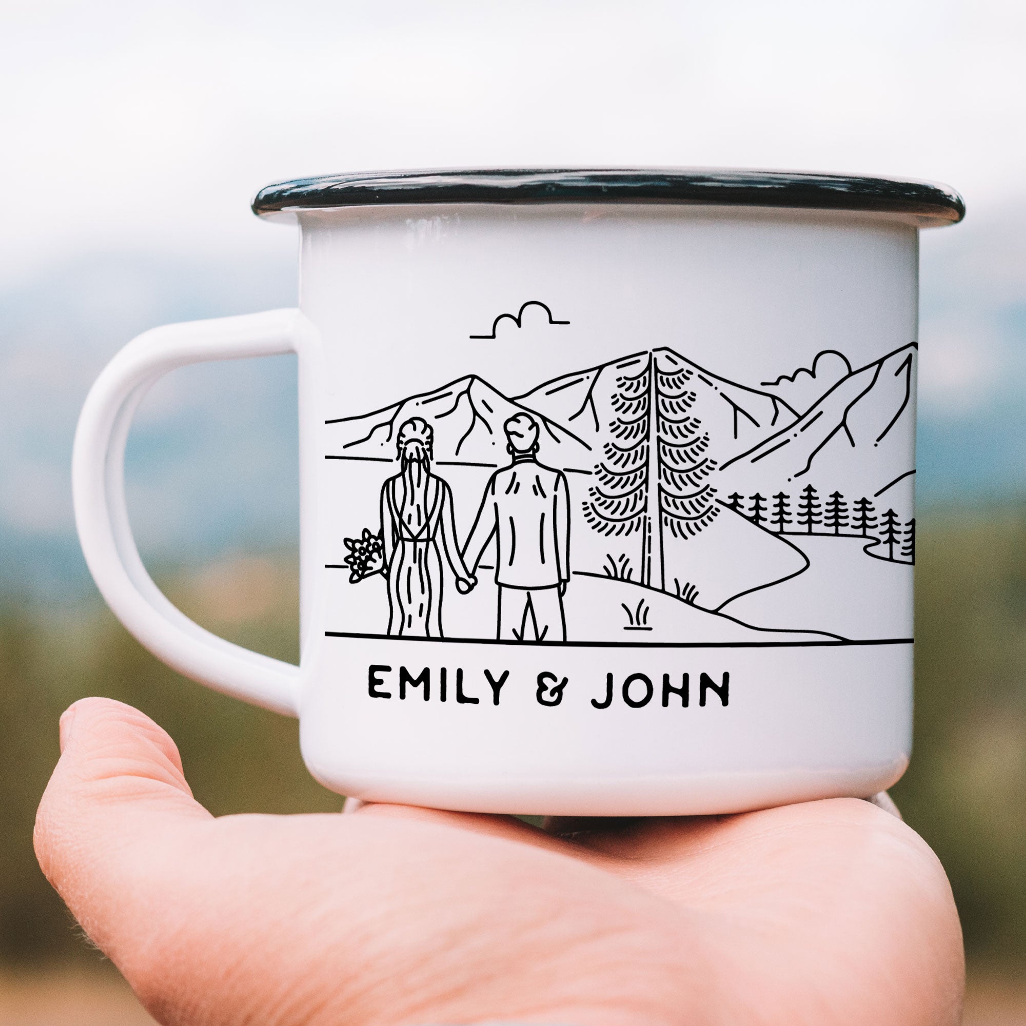 Mountain Bride & Groom Enamel Mug - Couple 5