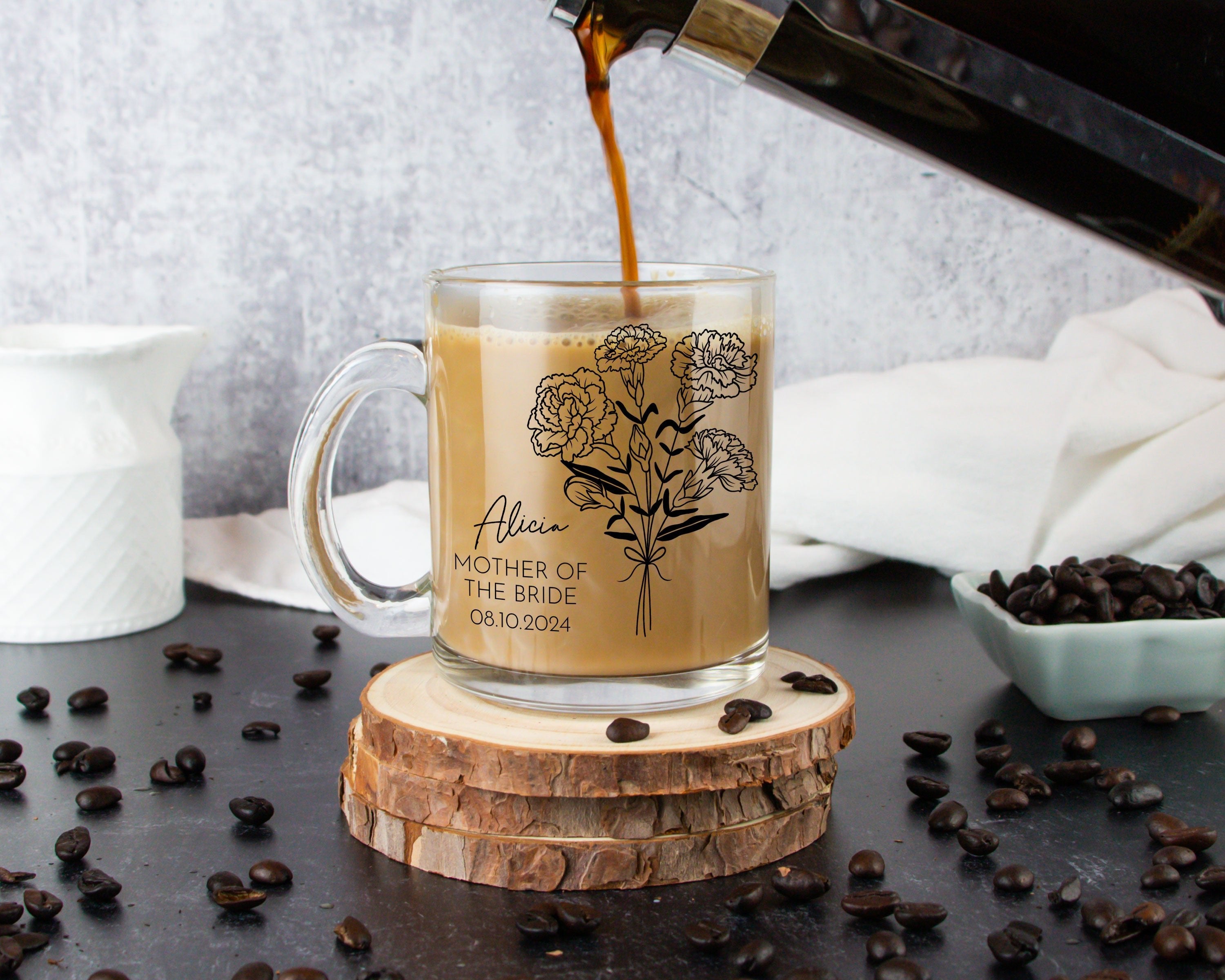 Birth Flower Bridal Party Mug Glass Mug - Modish Outdoors