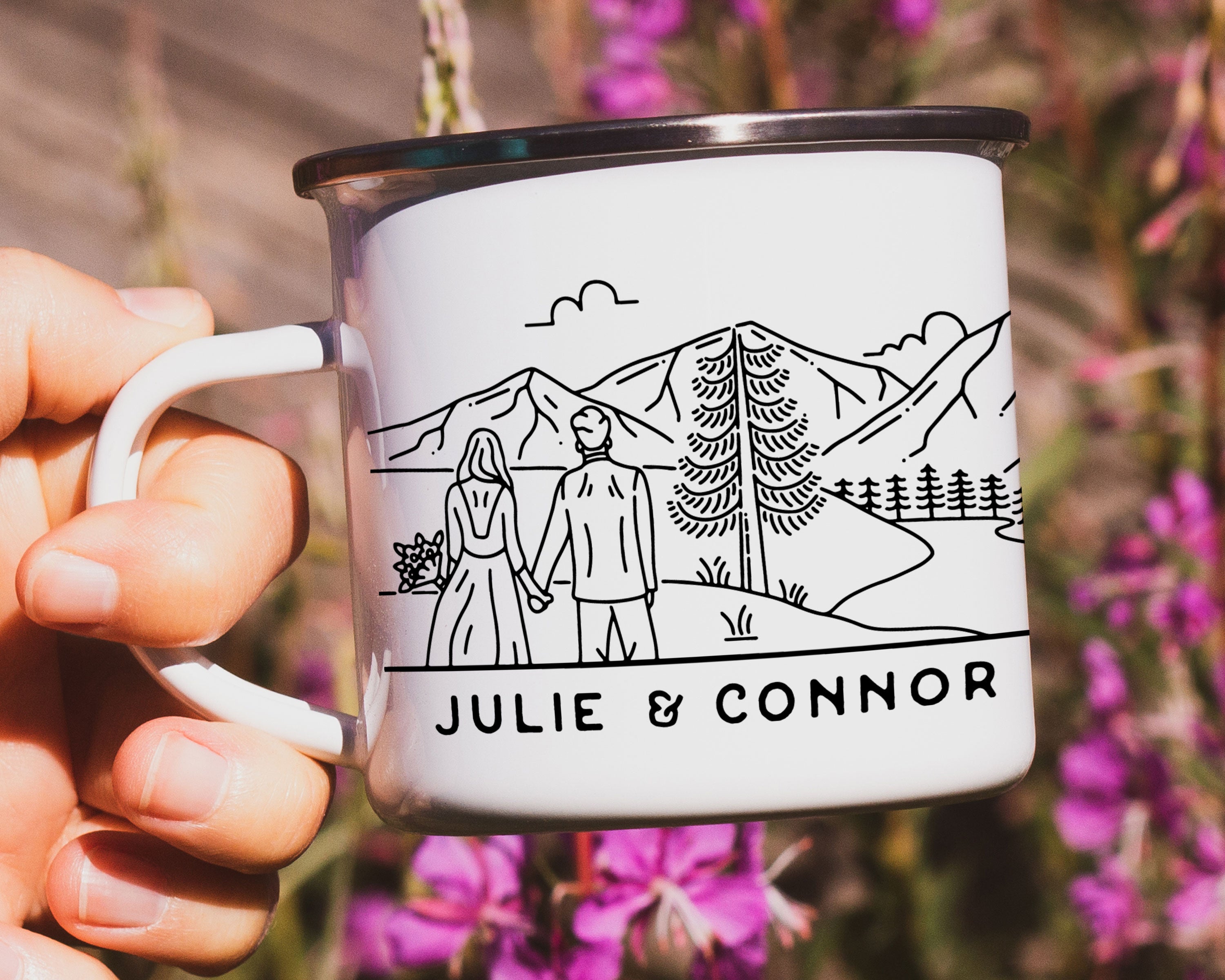 Mountain Bride & Groom Enamel Mug - Couple 2