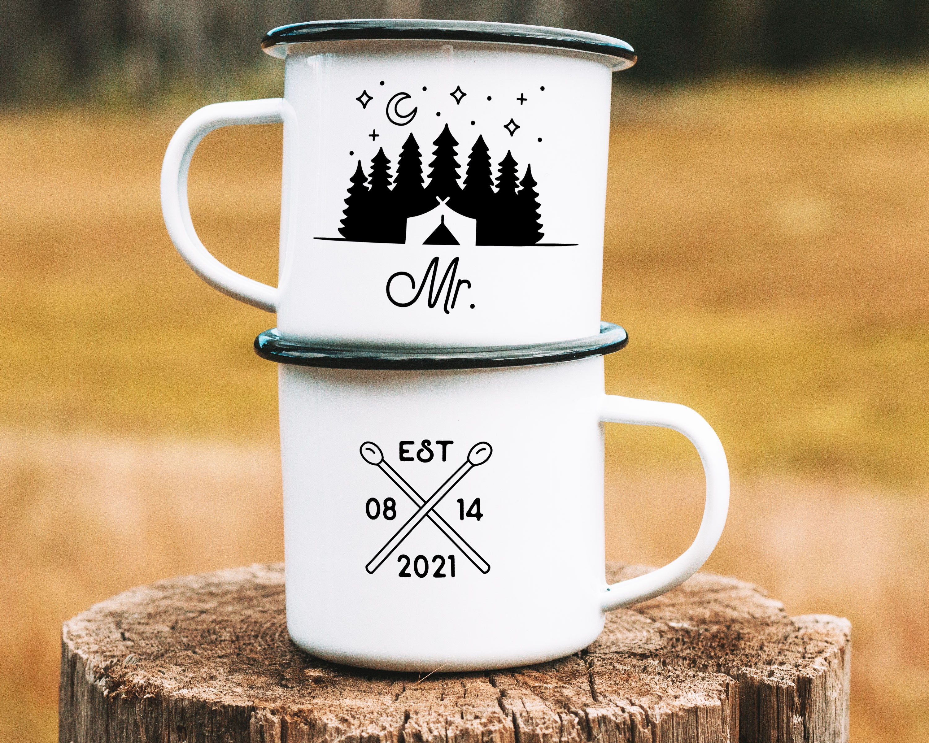 Mr and Mrs Enamel Camp Mug