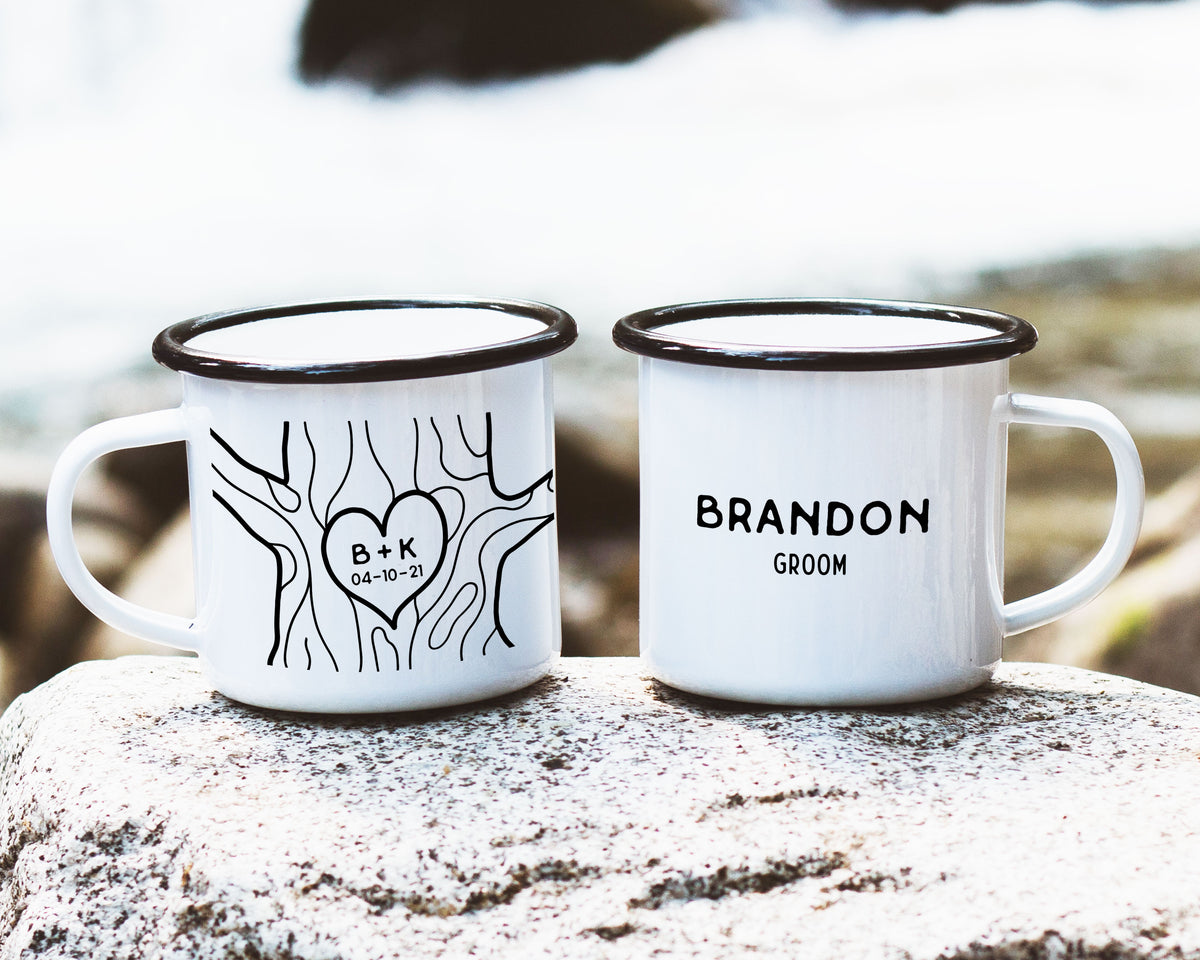 Custom Wedding Enamel Camping Mugs, Personalized Enamel Cups
