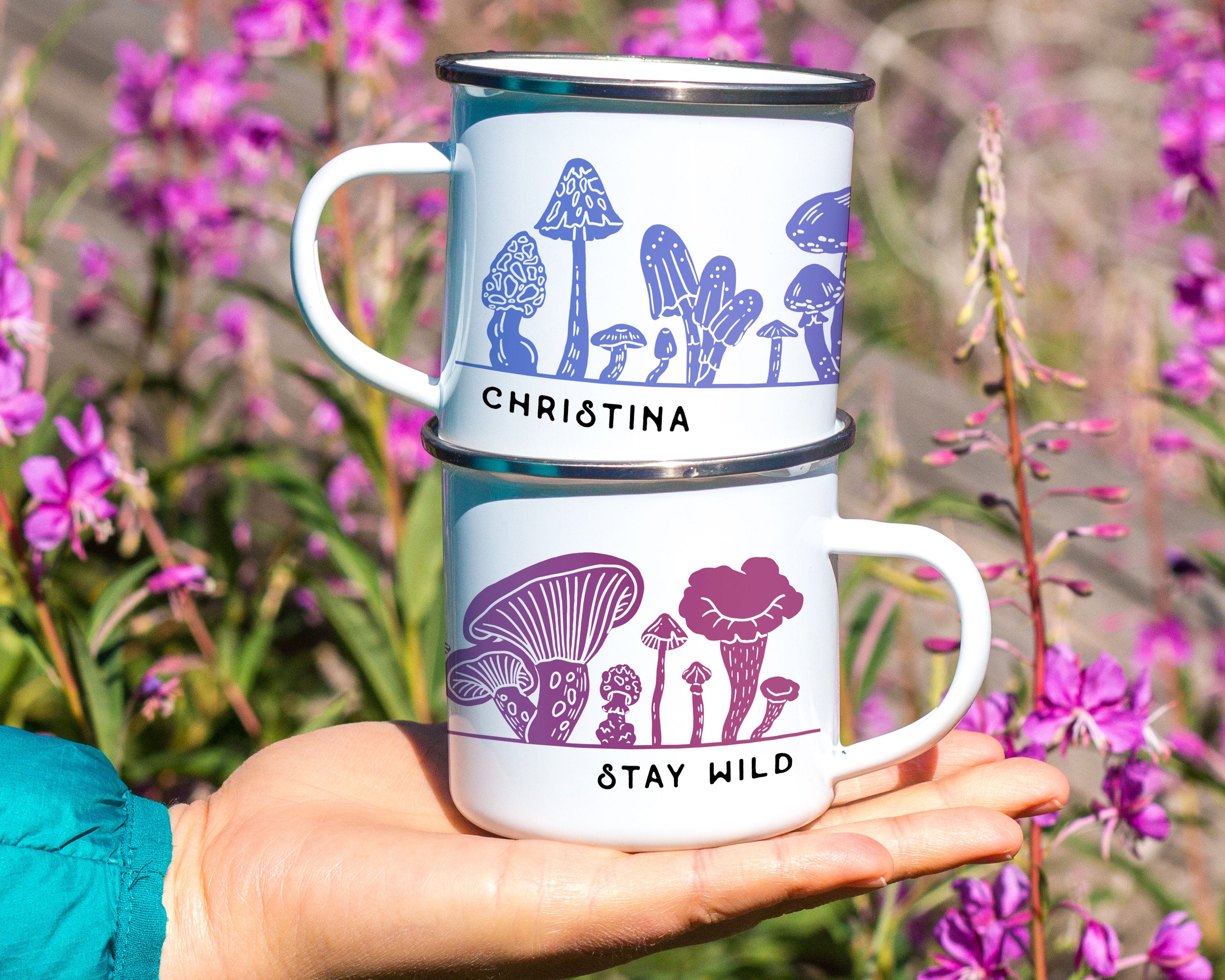 Purple Mushrooms Personalized Camp Mug