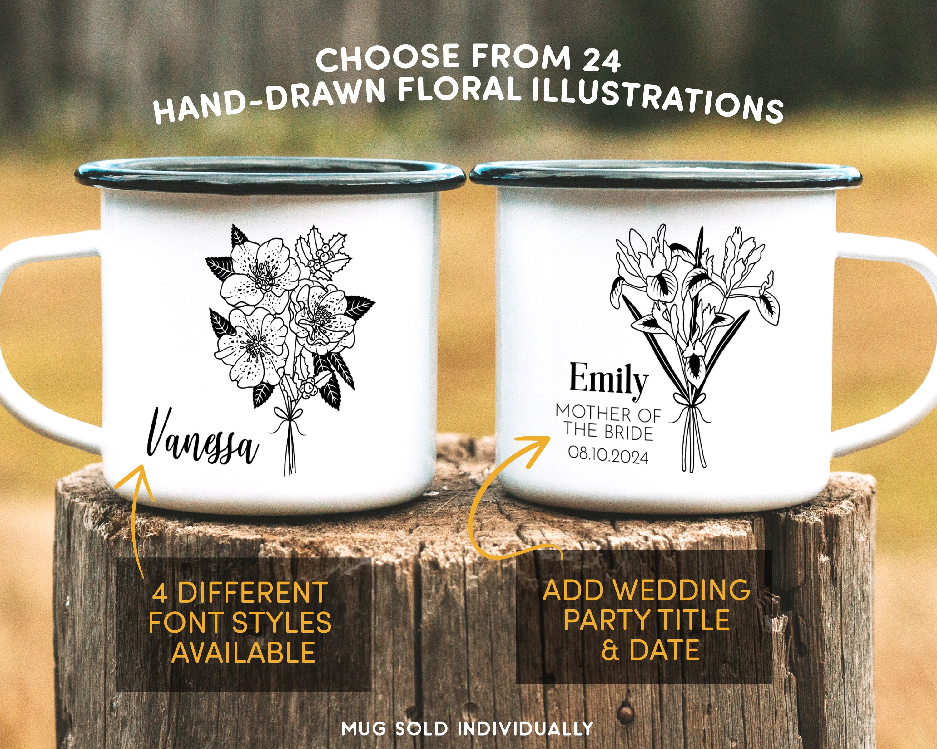 Birth Flower Bridal Party Enamel Mug