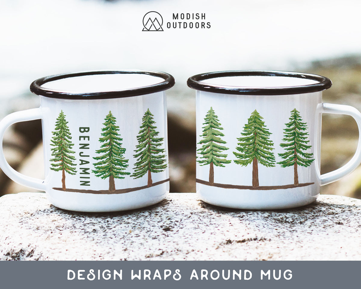 Pine Tree Forest Enamel Camping Mug Watercolor Printed Coffee Mugs 12 Oz Stainless  Steel Gifts for Outdoors, Nature, Evergreens 