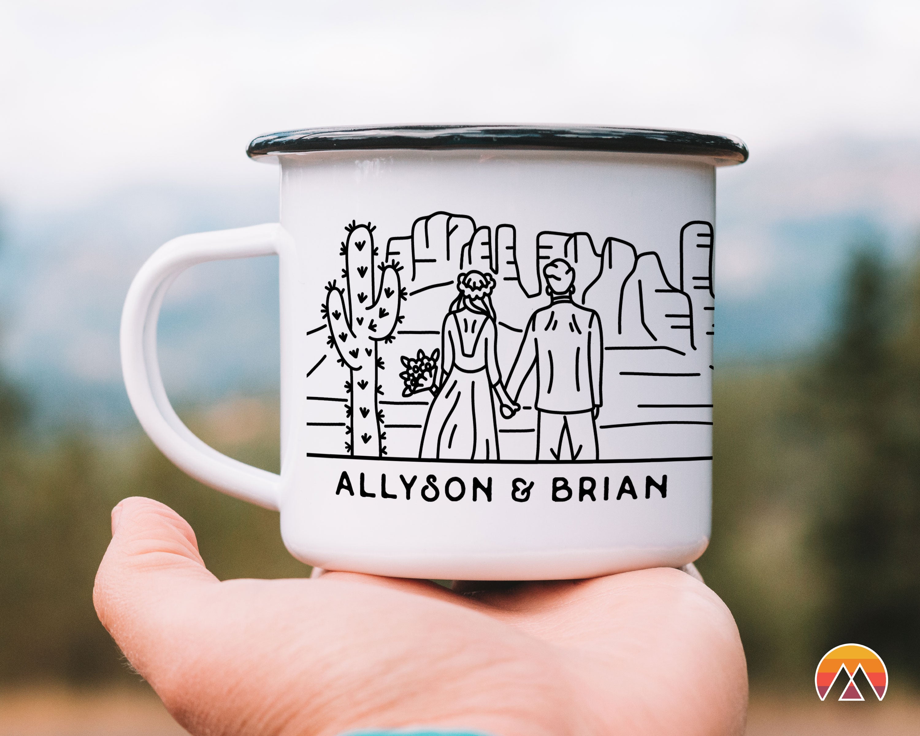 Bride & Groom Desert Wedding Enamel Camp Mug