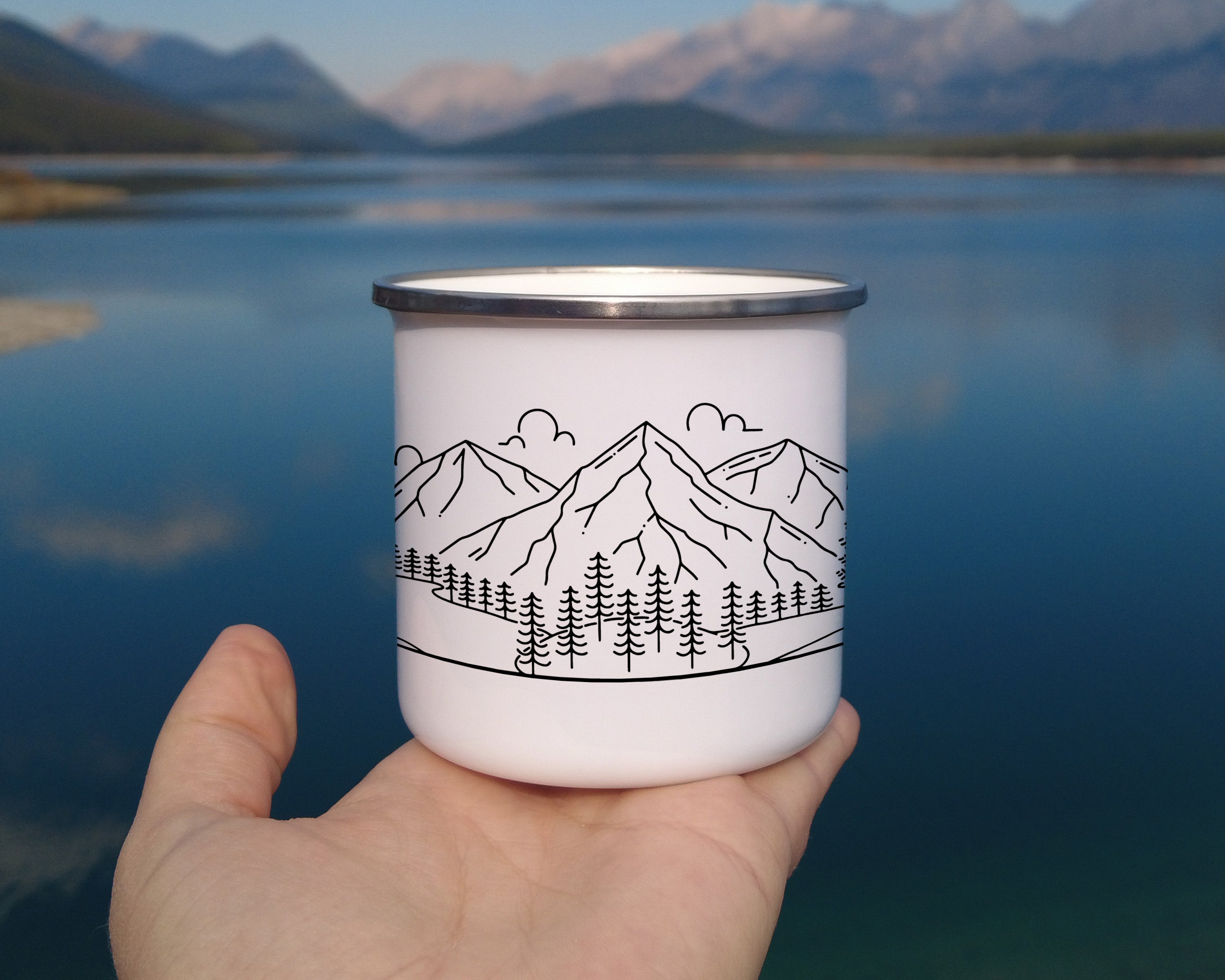 Mountain Bride & Groom Enamel Mug - Couple 1