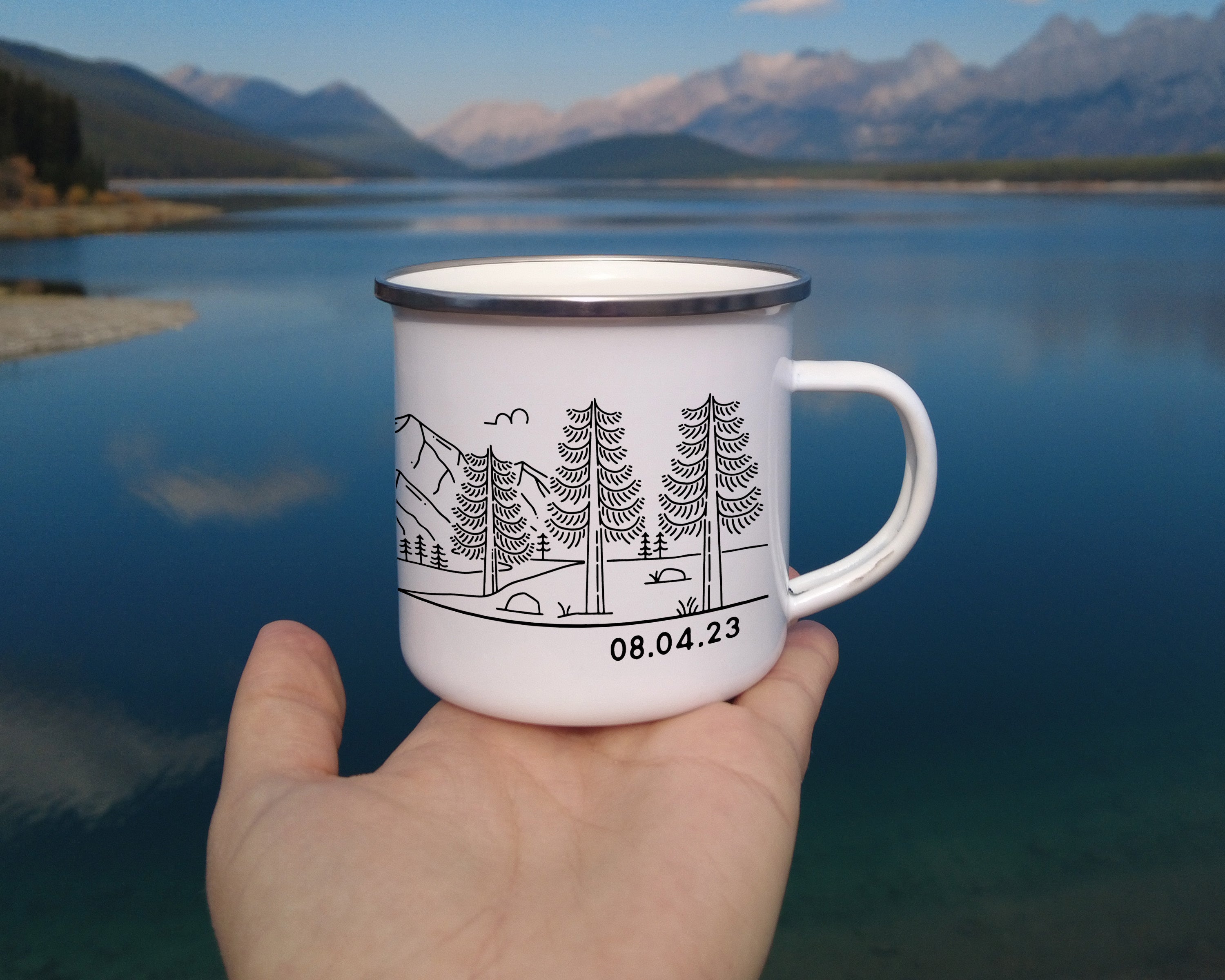 Mountain Bride & Groom Enamel Mug - Couple 1