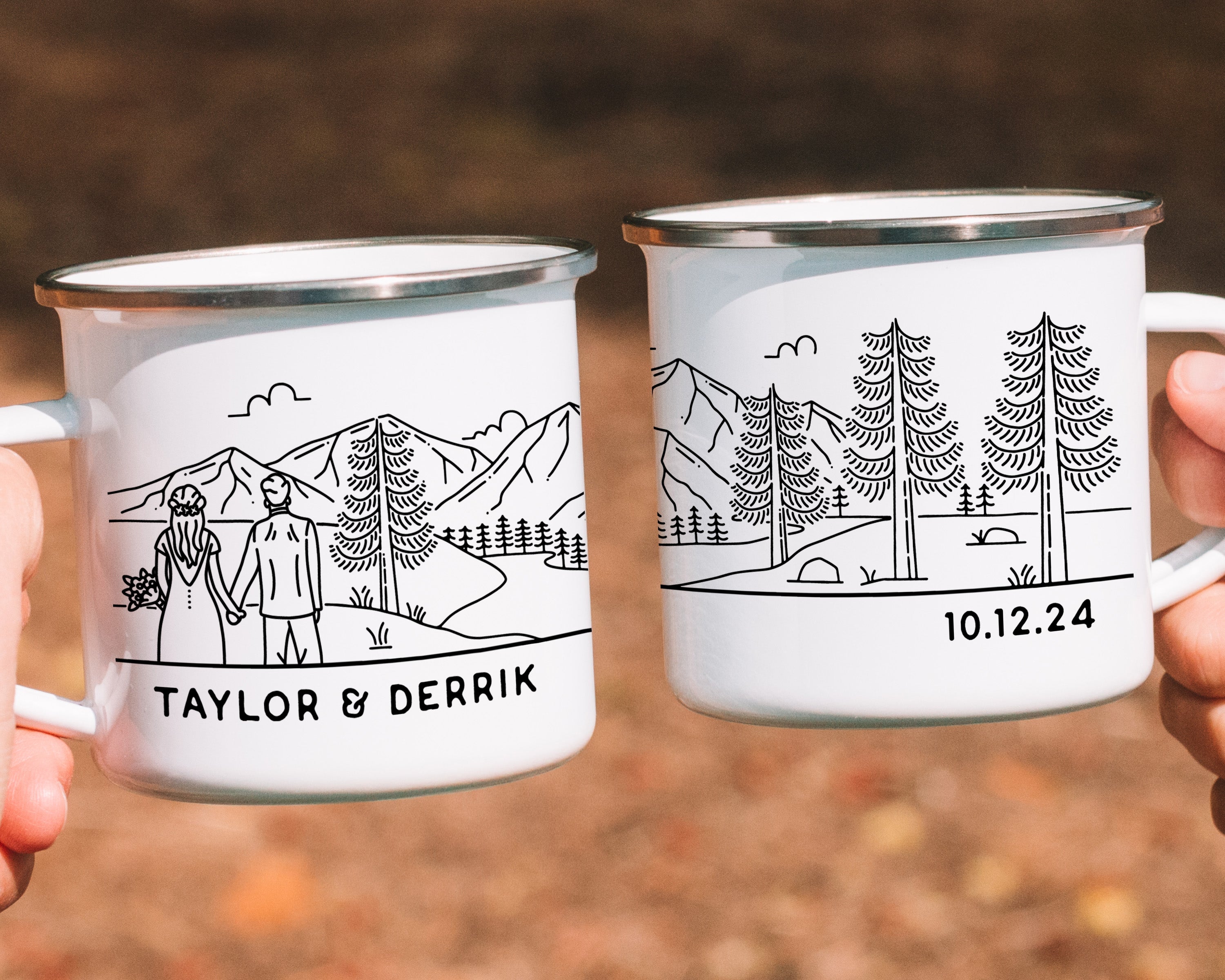 Mountain Bride & Groom Enamel Mug - Couple 3