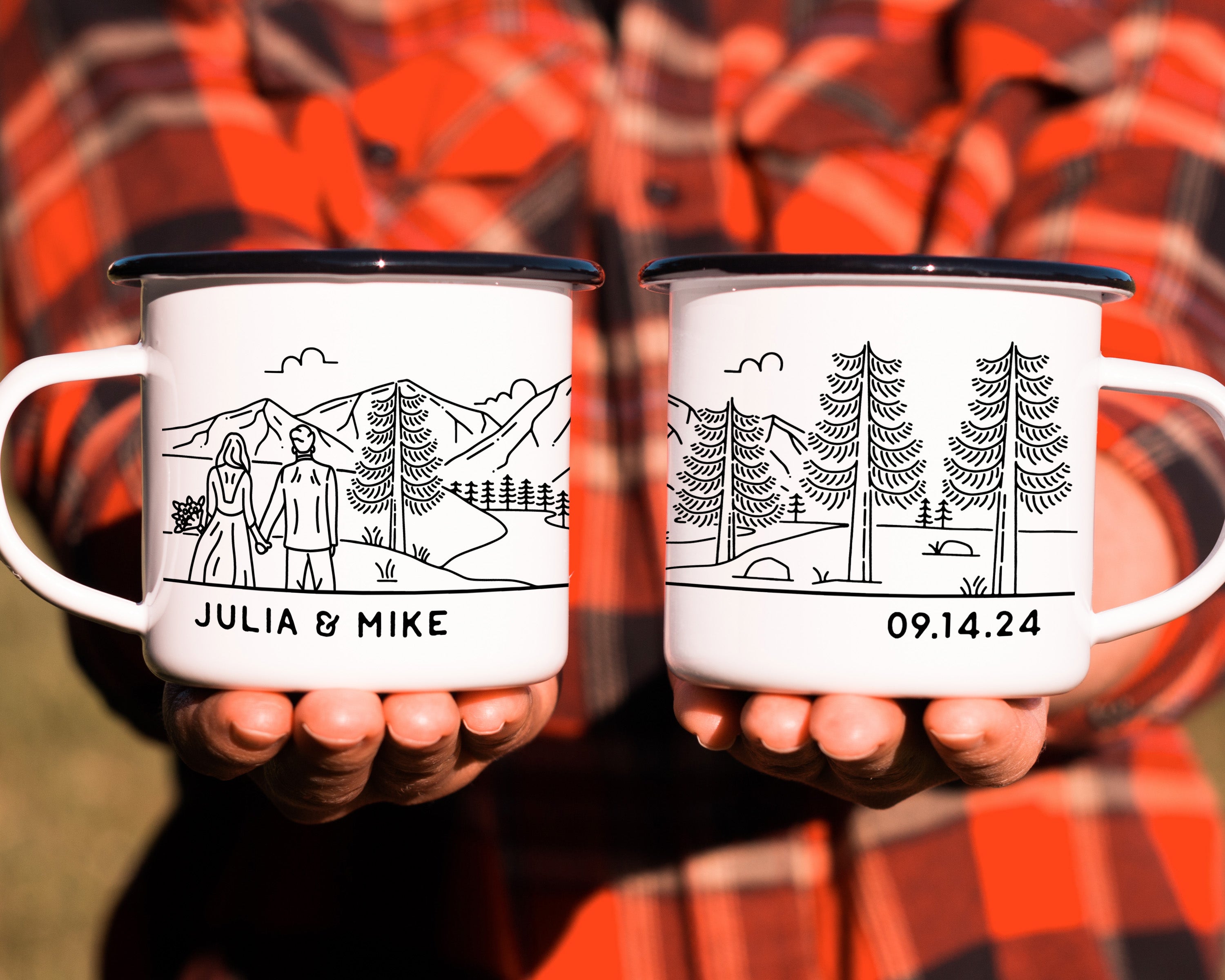 Mountain Bride & Groom Enamel Mug - Couple 2