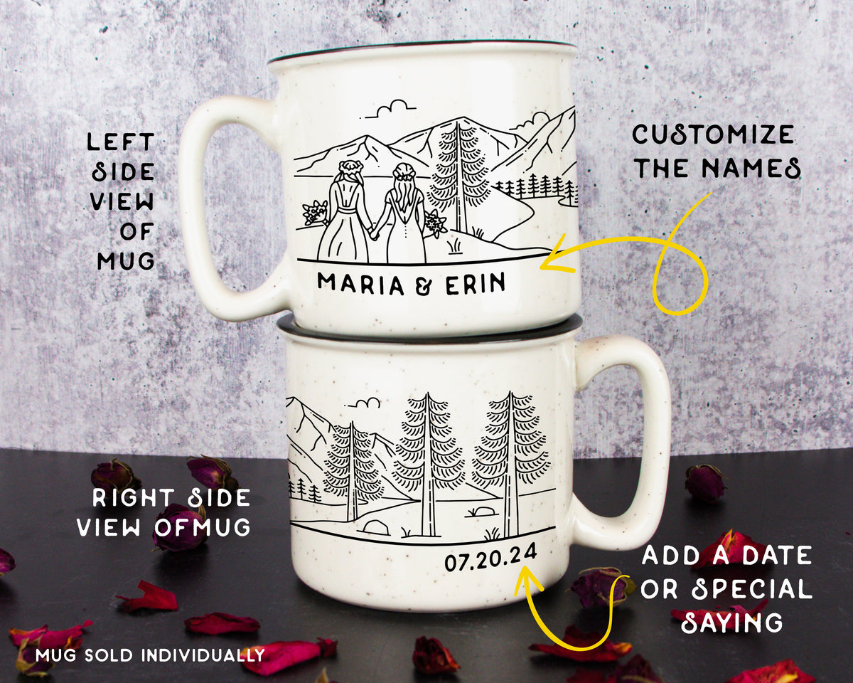 Bride & Groom Mountain Wedding Enamel Camp Mug - Couple 4