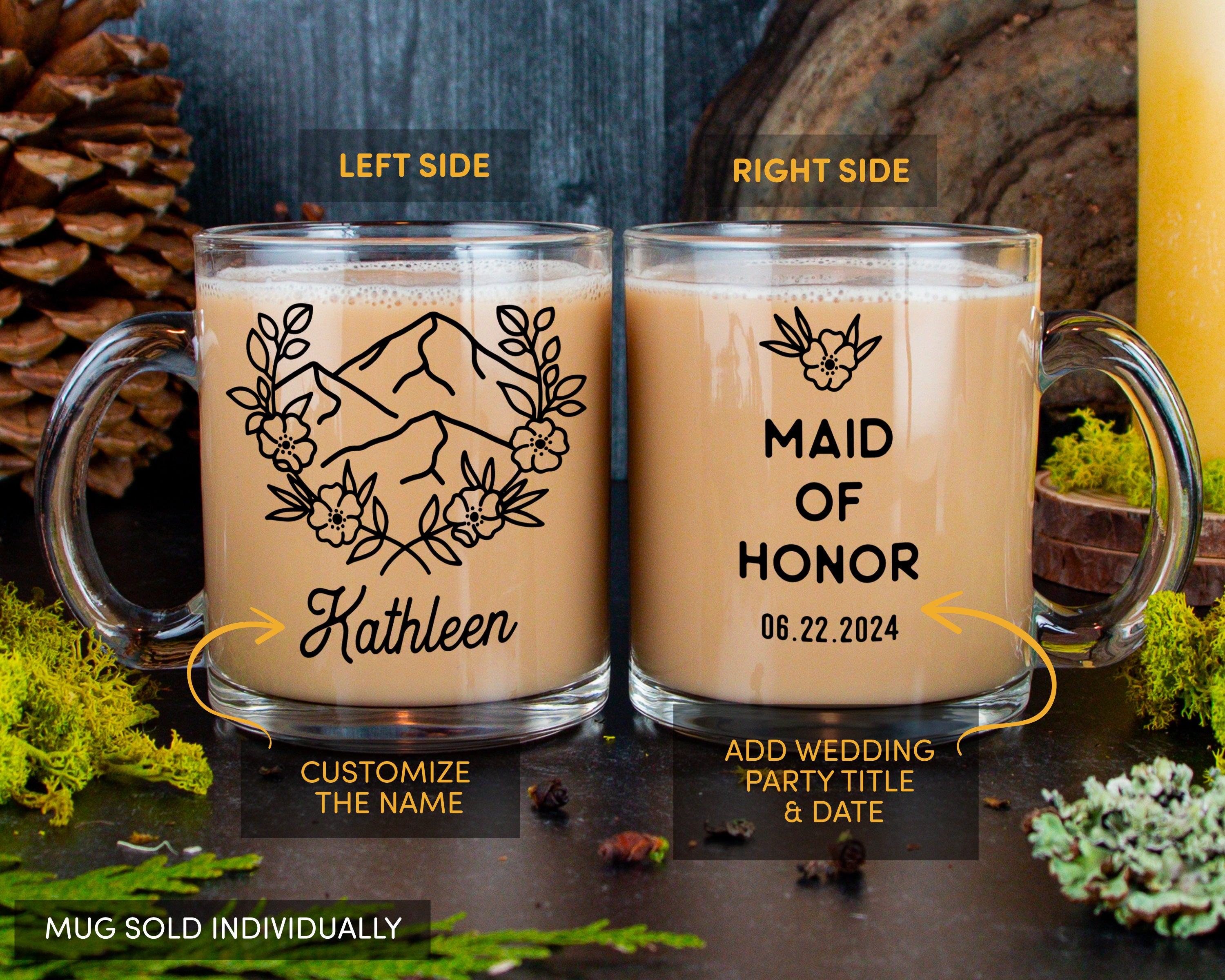 Mountain Floral Frame Bridal Party Mug Glass Mug - Modish Outdoors