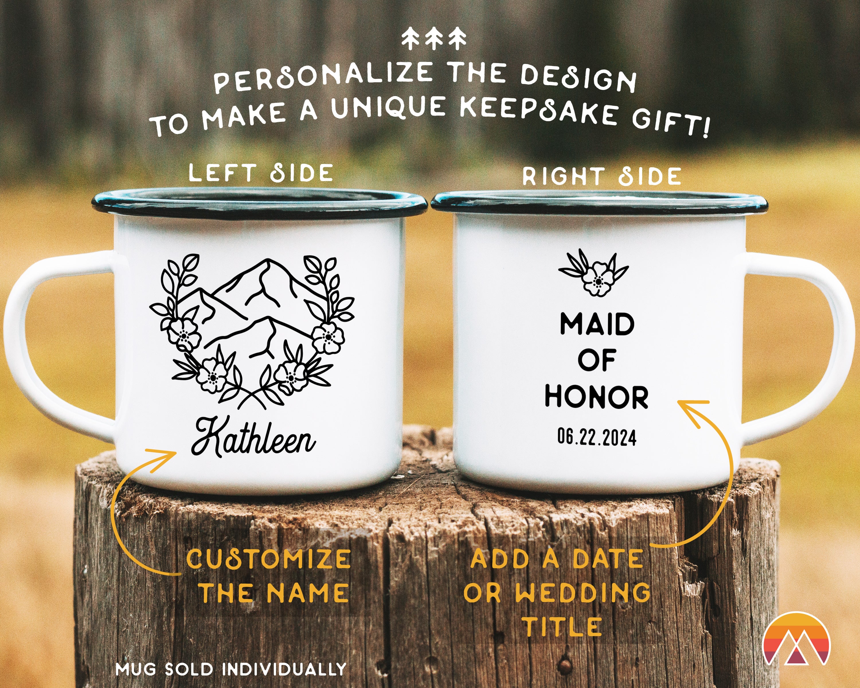 Mountain Floral Frame Bridal Party Enamel Camp Mug