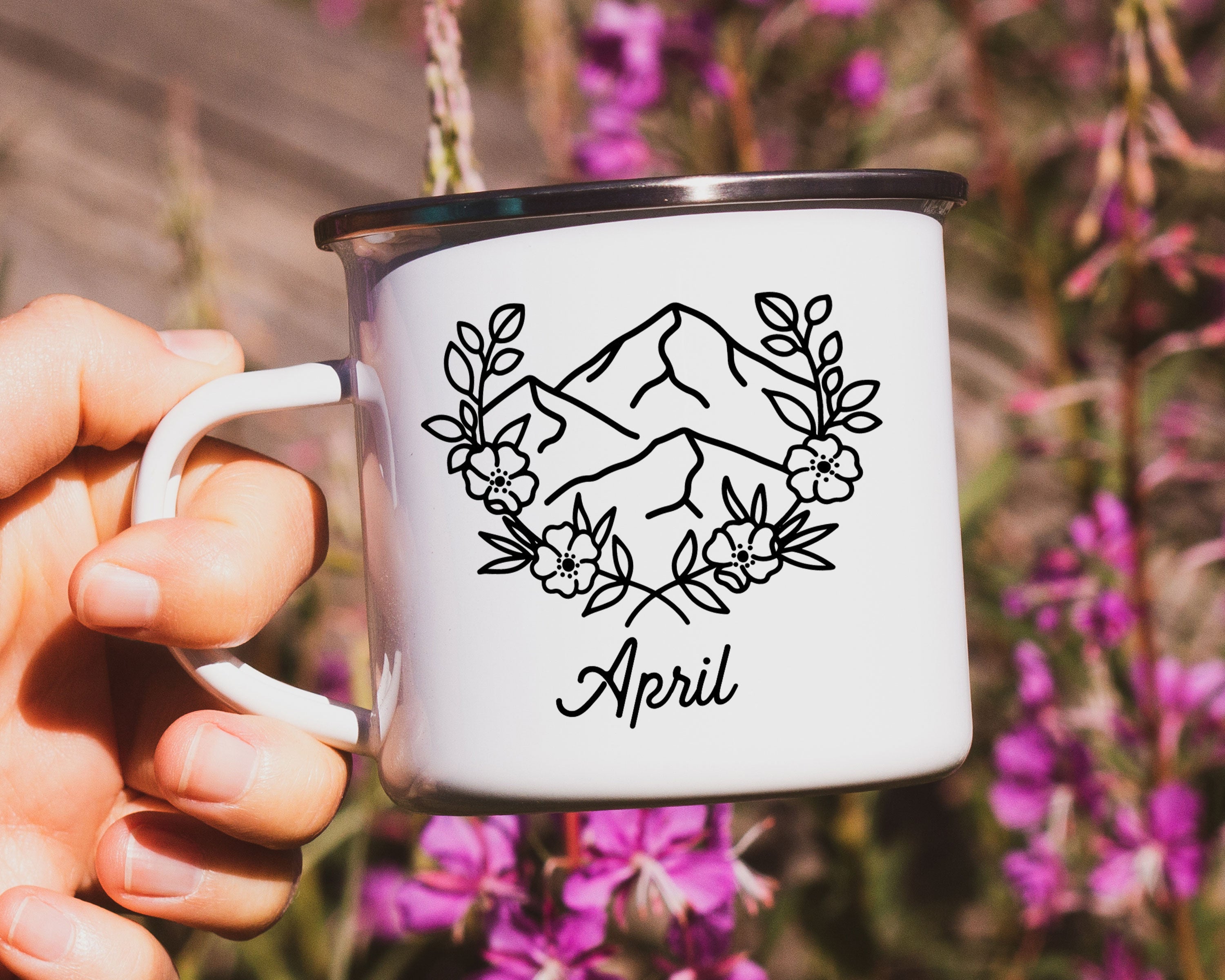 Mountain Floral Frame Bridal Party Enamel Camp Mug