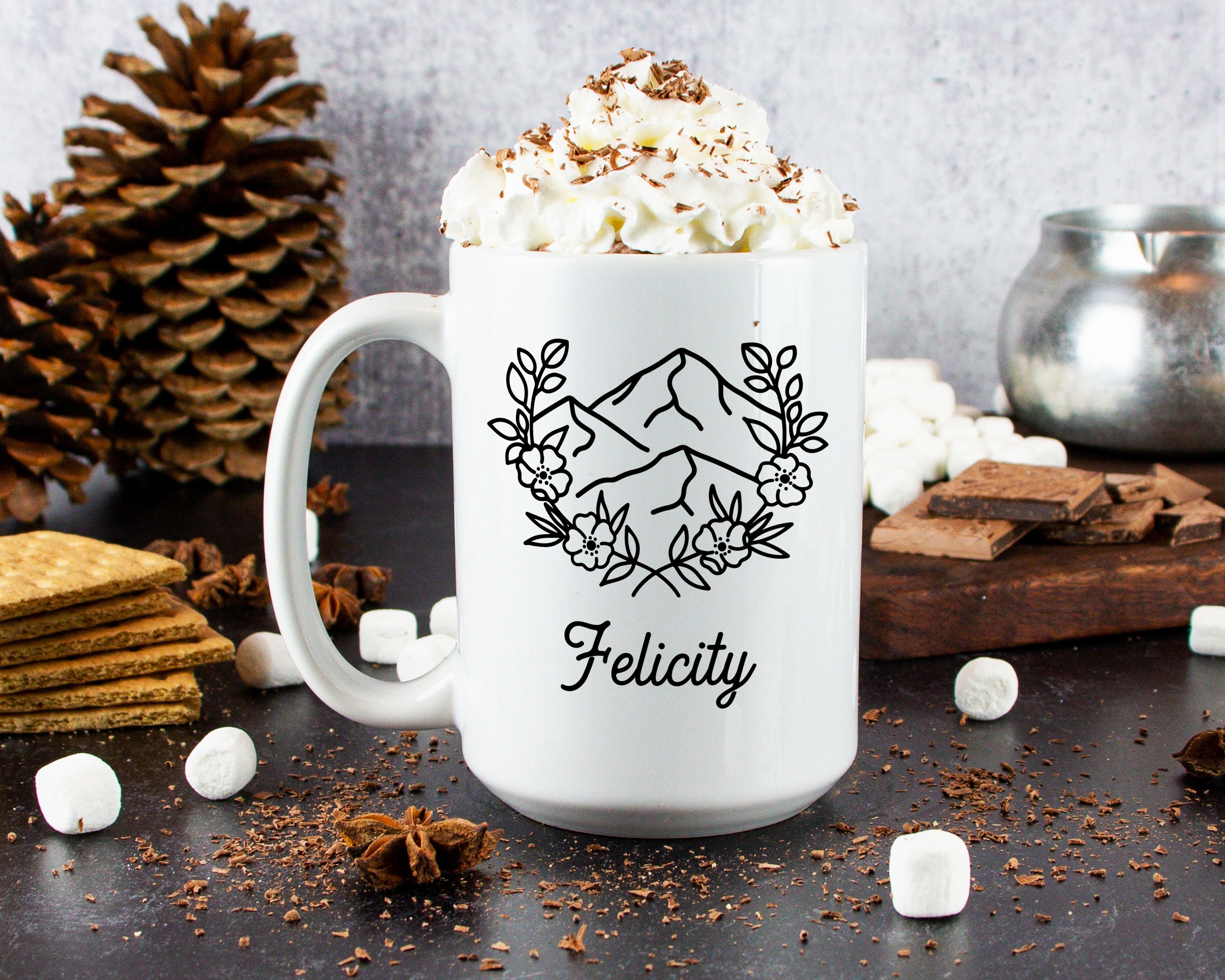 Mountain Floral Frame Bridal Party Mug Glass Mug - Modish Outdoors