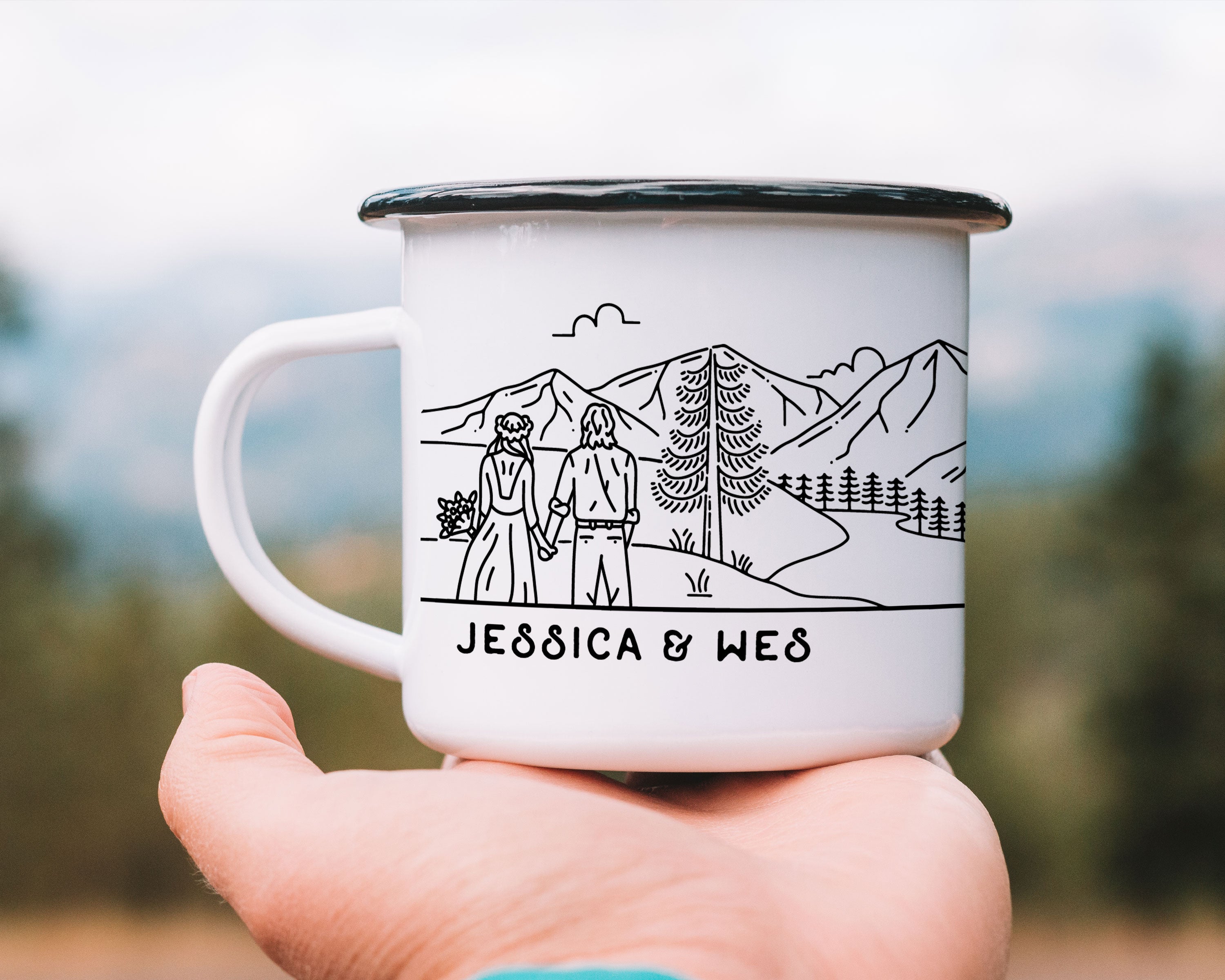 Mountain Bride & Groom Enamel Mug - Couple 6