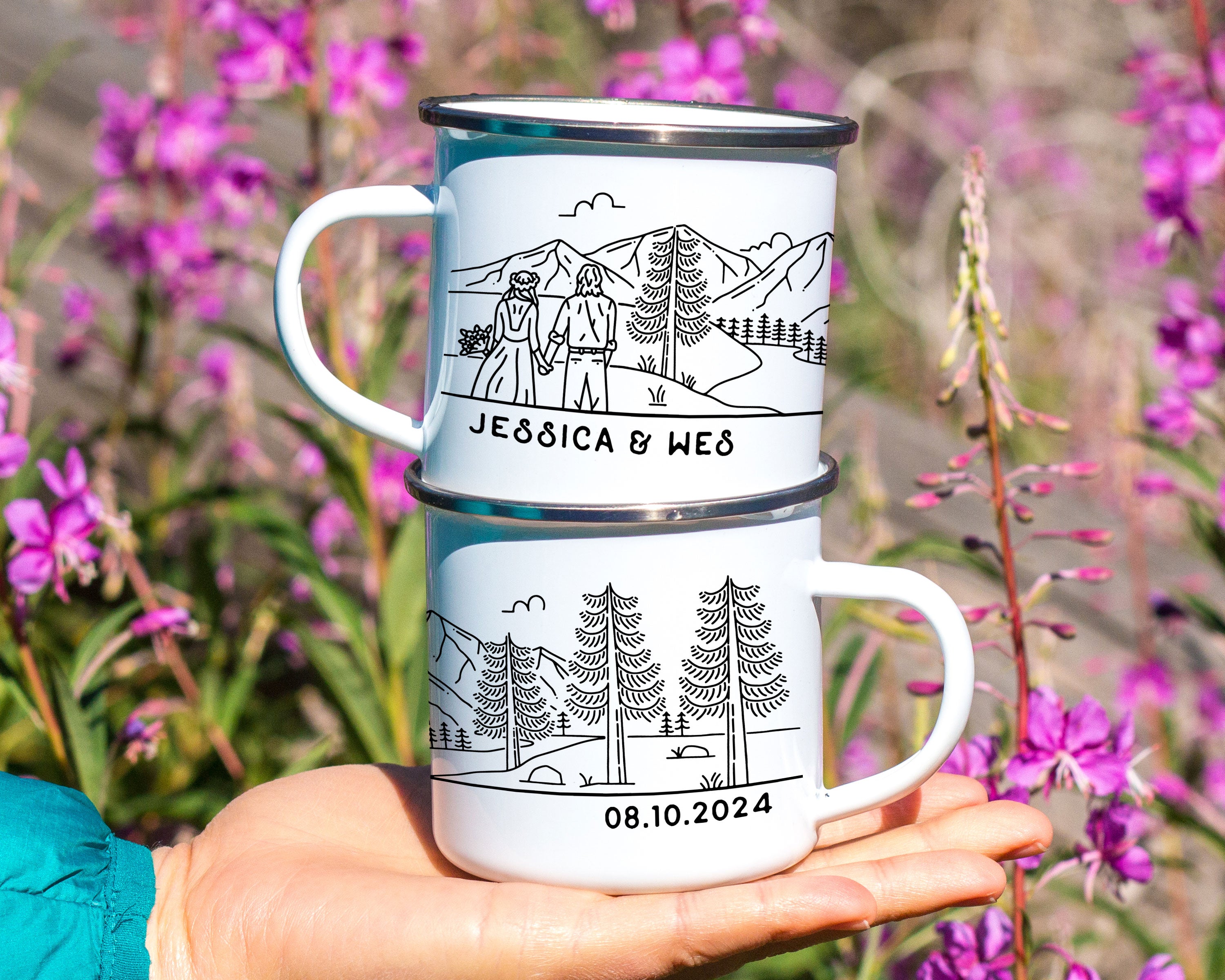 Mountain Bride & Groom Enamel Mug - Couple 6