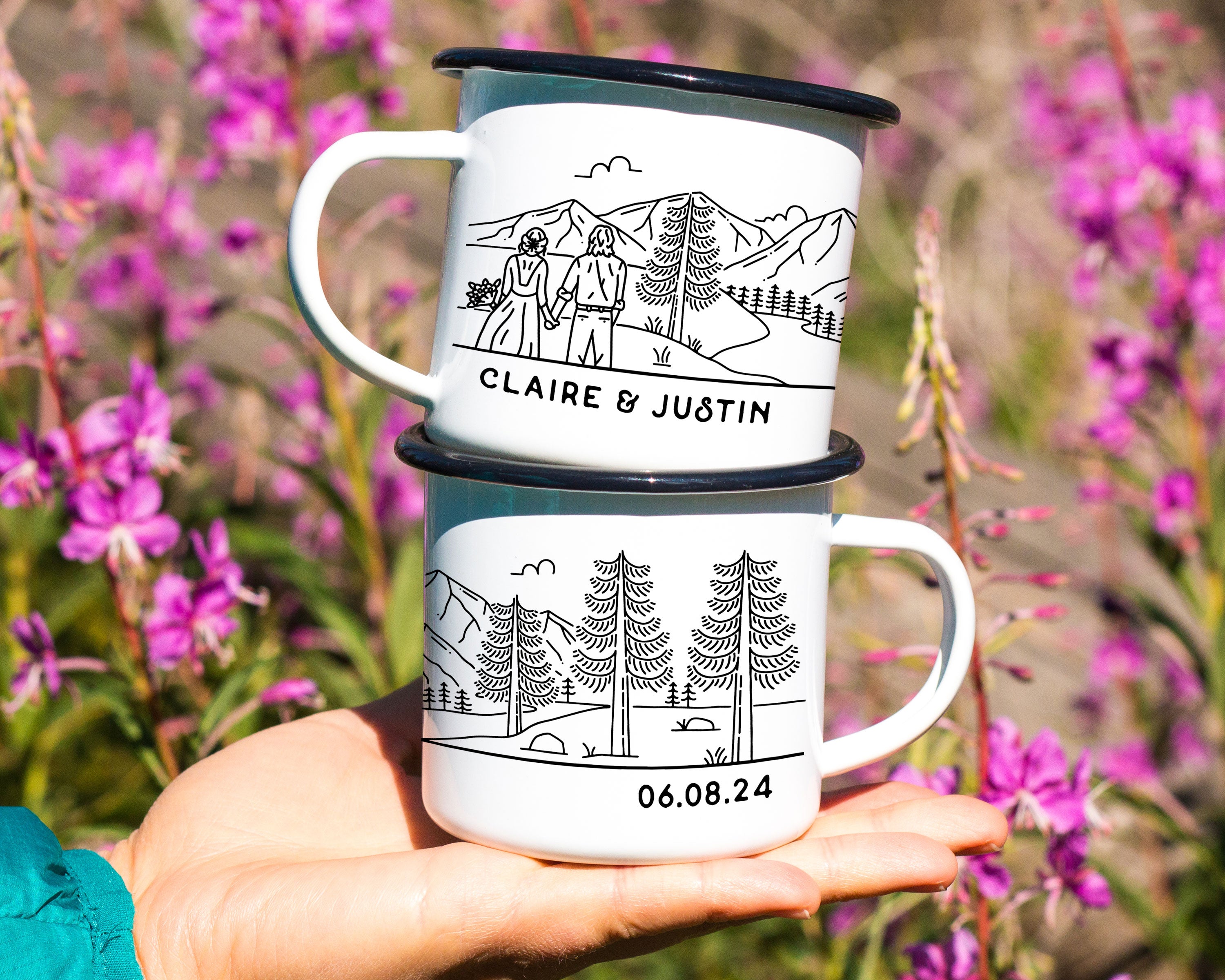 Mountain Bride & Groom Enamel Mug - Couple 9