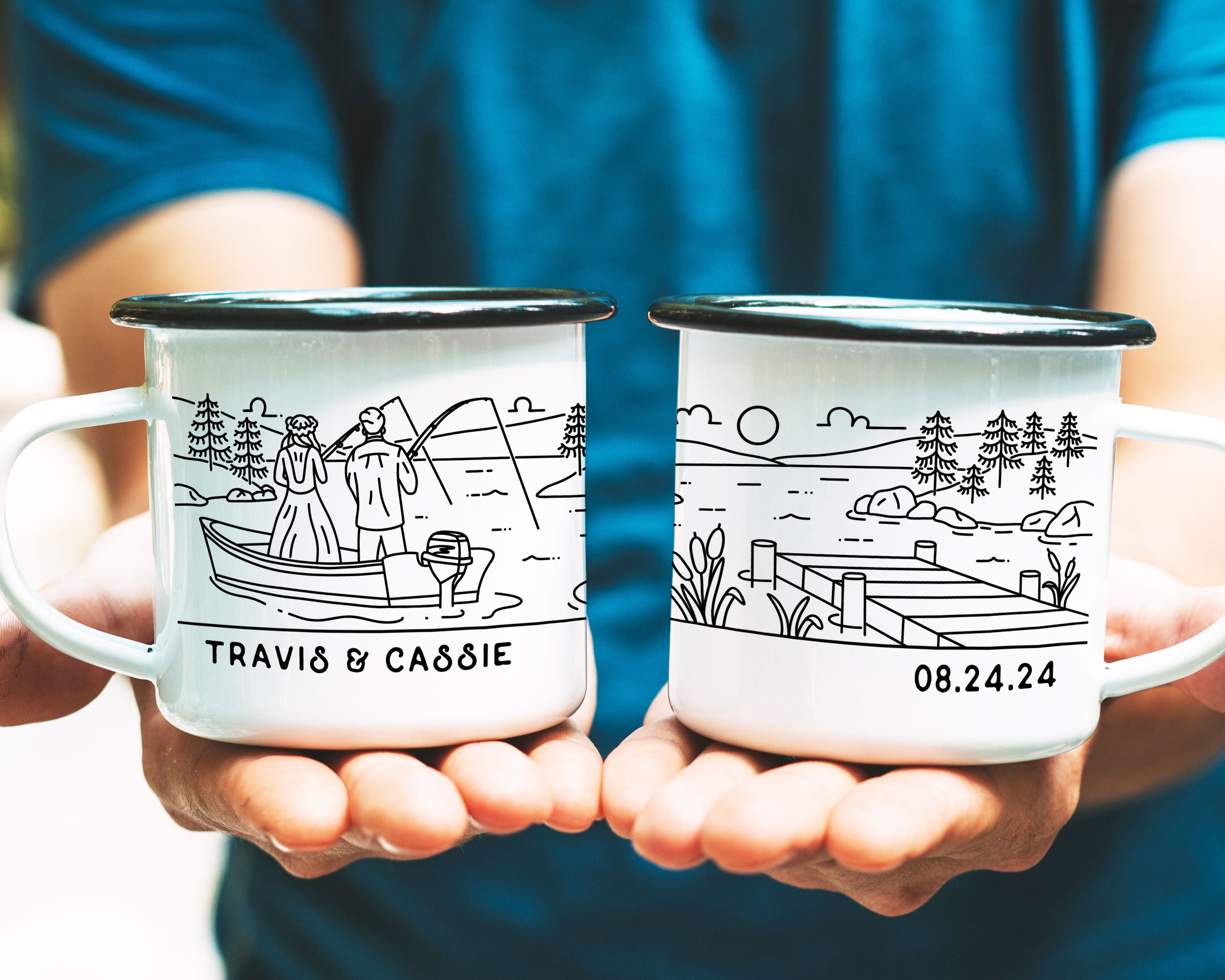 Lake Fishing Bride & Groom Enamel Mug