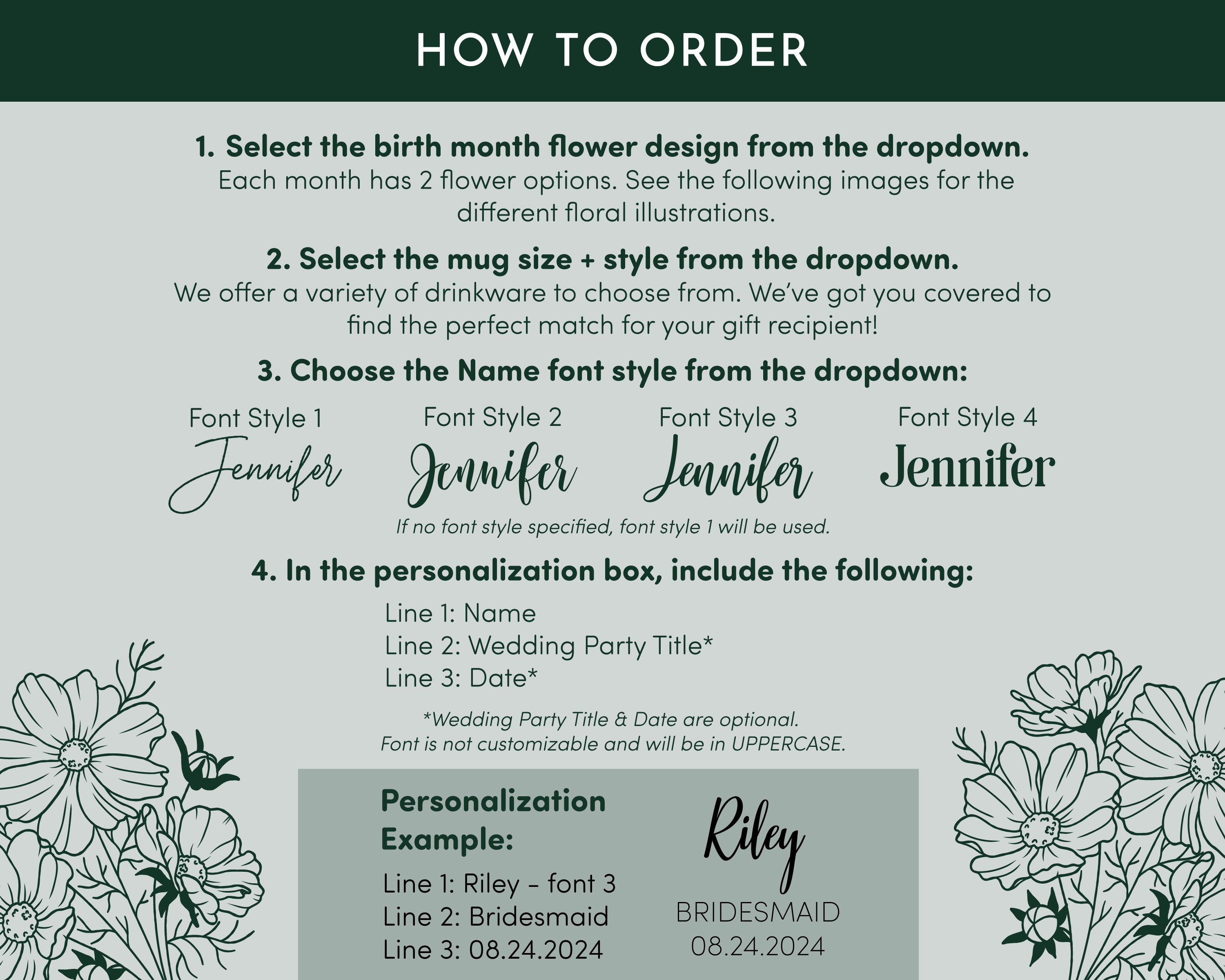 Birth Flower Bridal Party Mug Glass Mug - Modish Outdoors