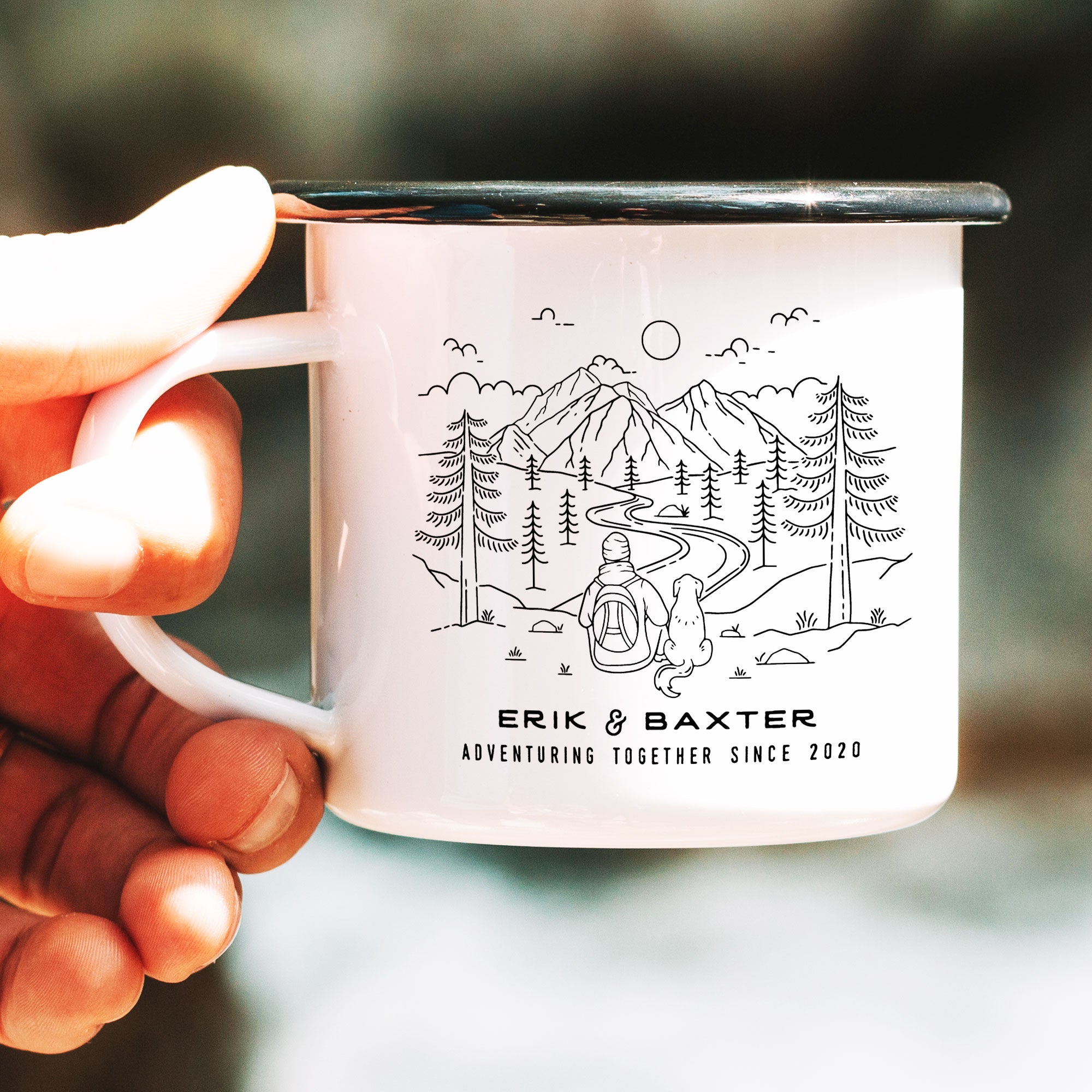 Hiker Dog Dad + Companion Personalized Camp Mug (4639265521717)