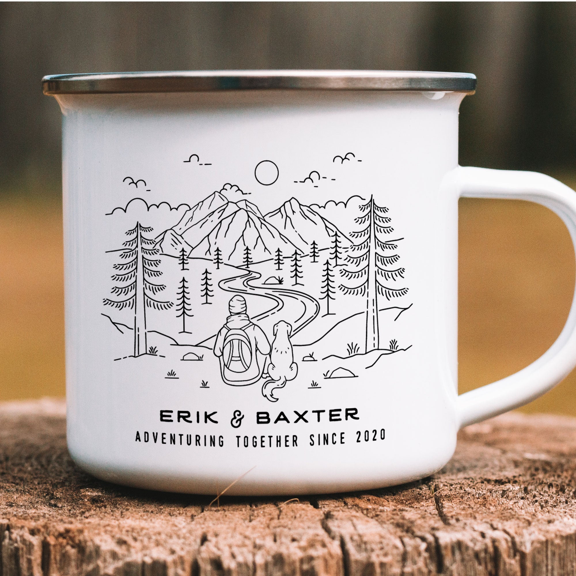Hiker Dog Dad + Companion Personalized Camp Mug (4639265521717)