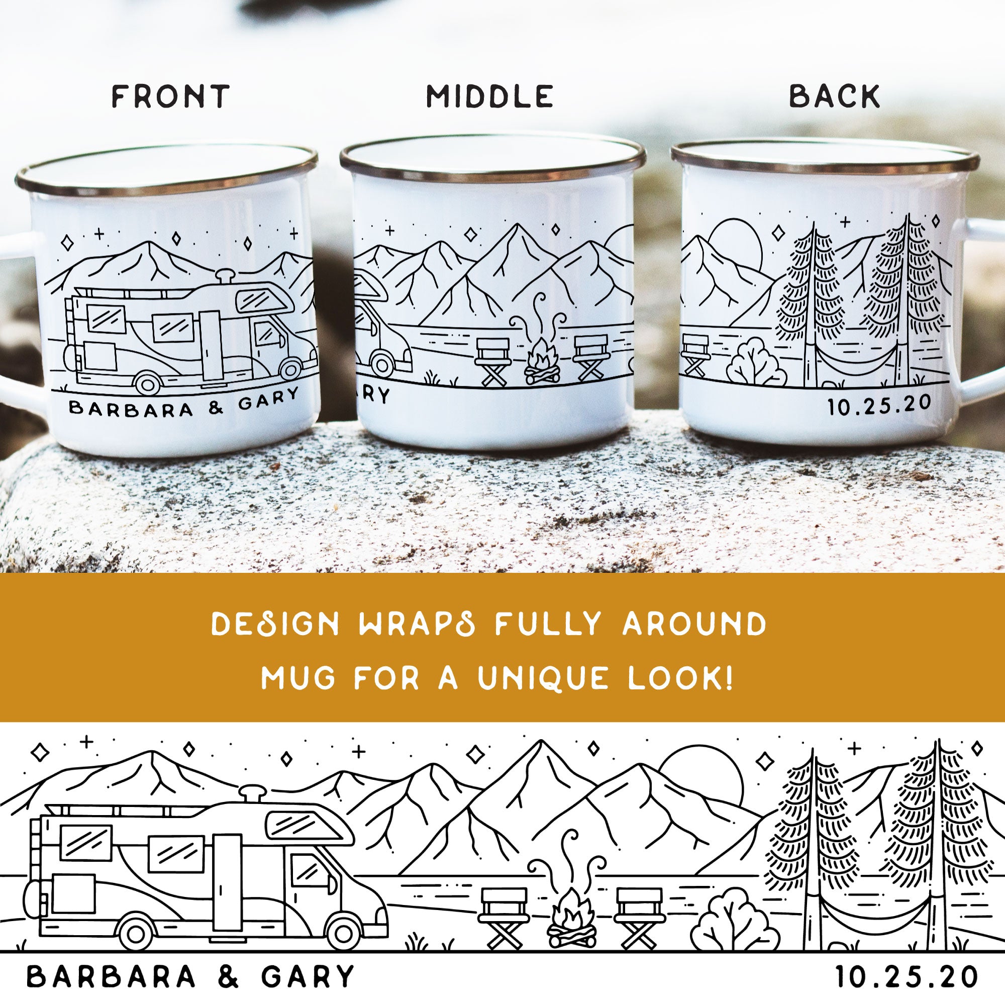 RV Motorhome + Twilight Campfire Personalized Camp Mug (4669175660597)