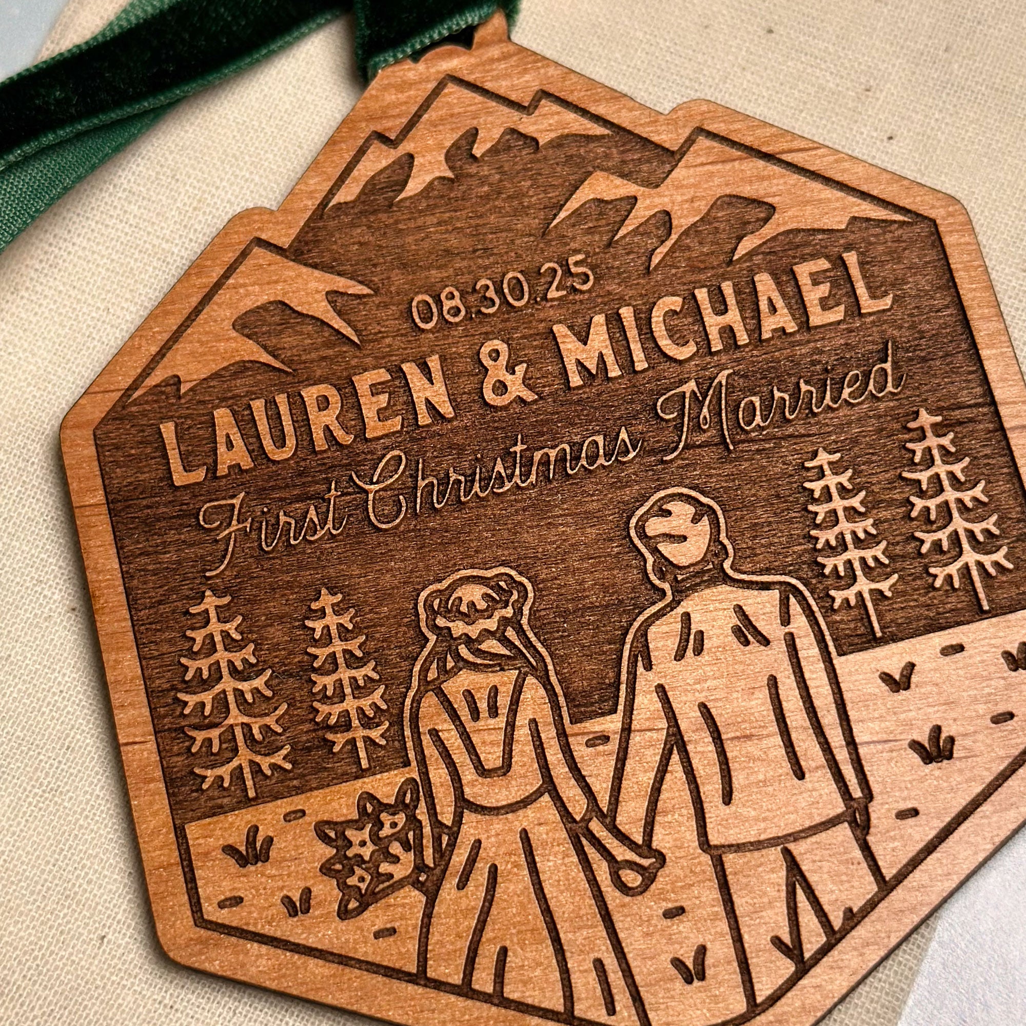 First Christmas Married Wood Ornament - Couple 1
