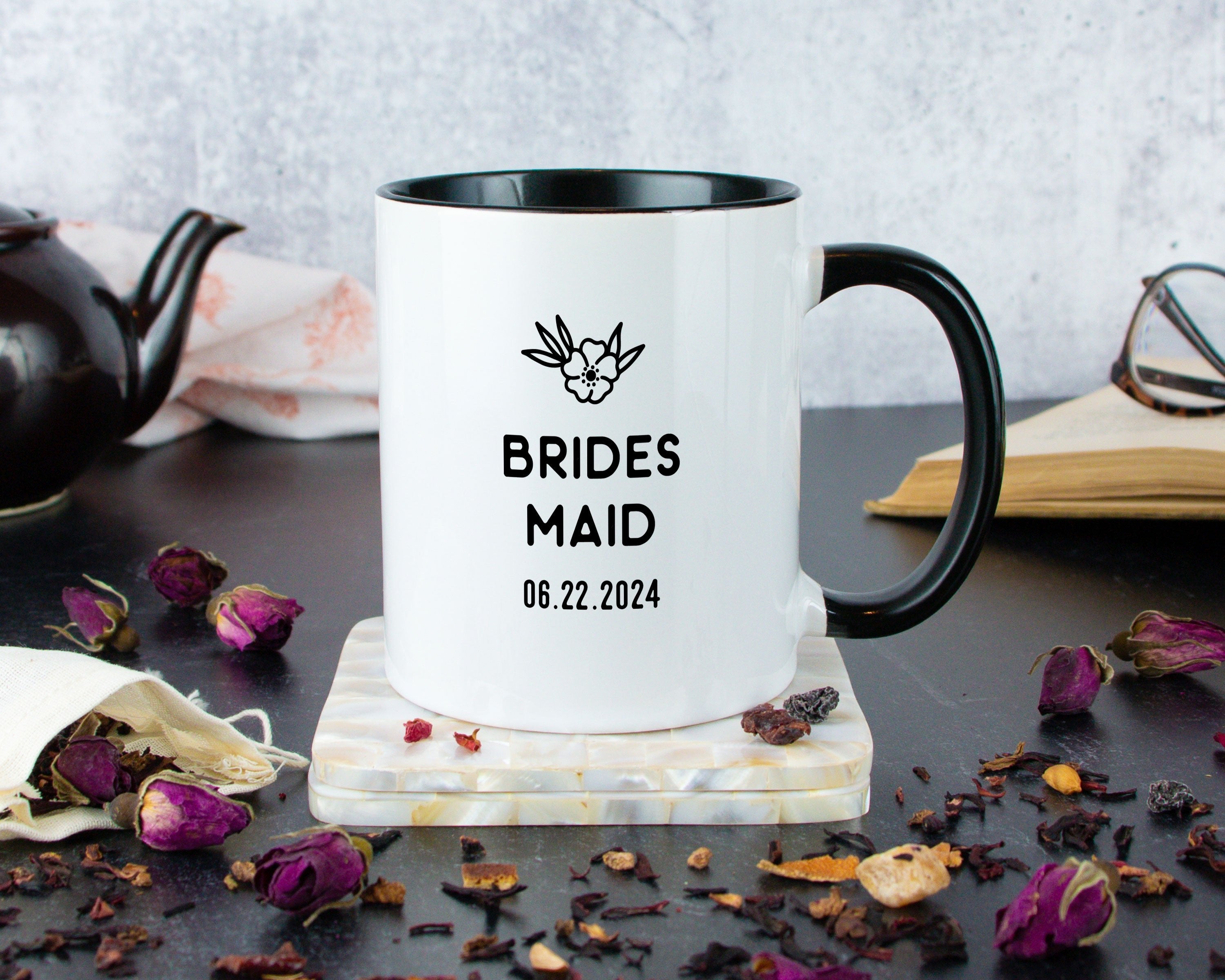 Mountain Floral Frame Bridal Party Mug Glass Mug - Modish Outdoors