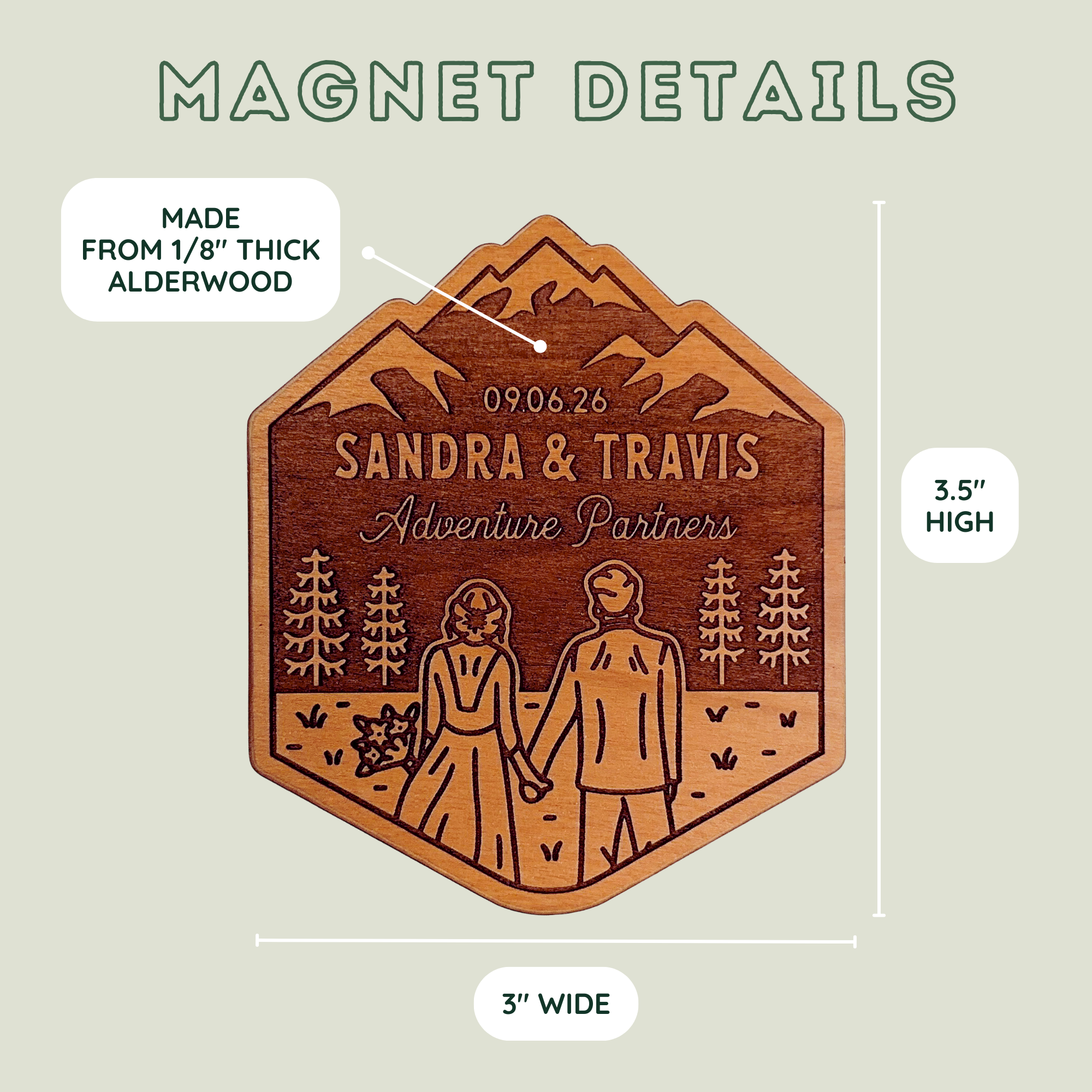 Mountain Bride & Groom Wood Magnet