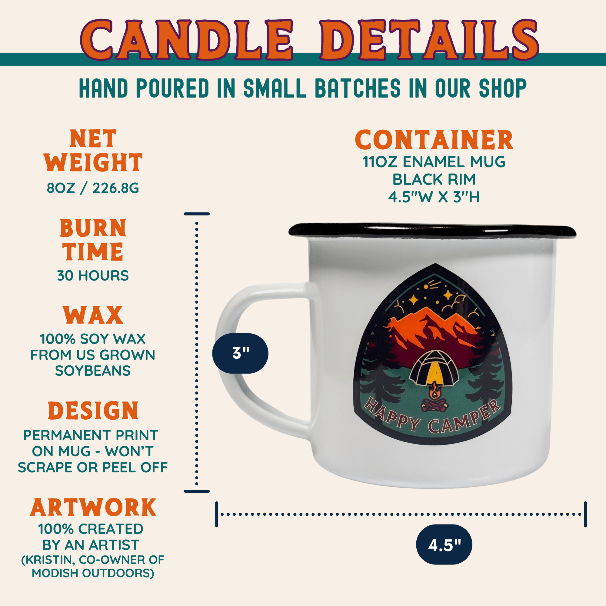 Happy Camper Enamel Mug Candle Candles - Modish Outdoors