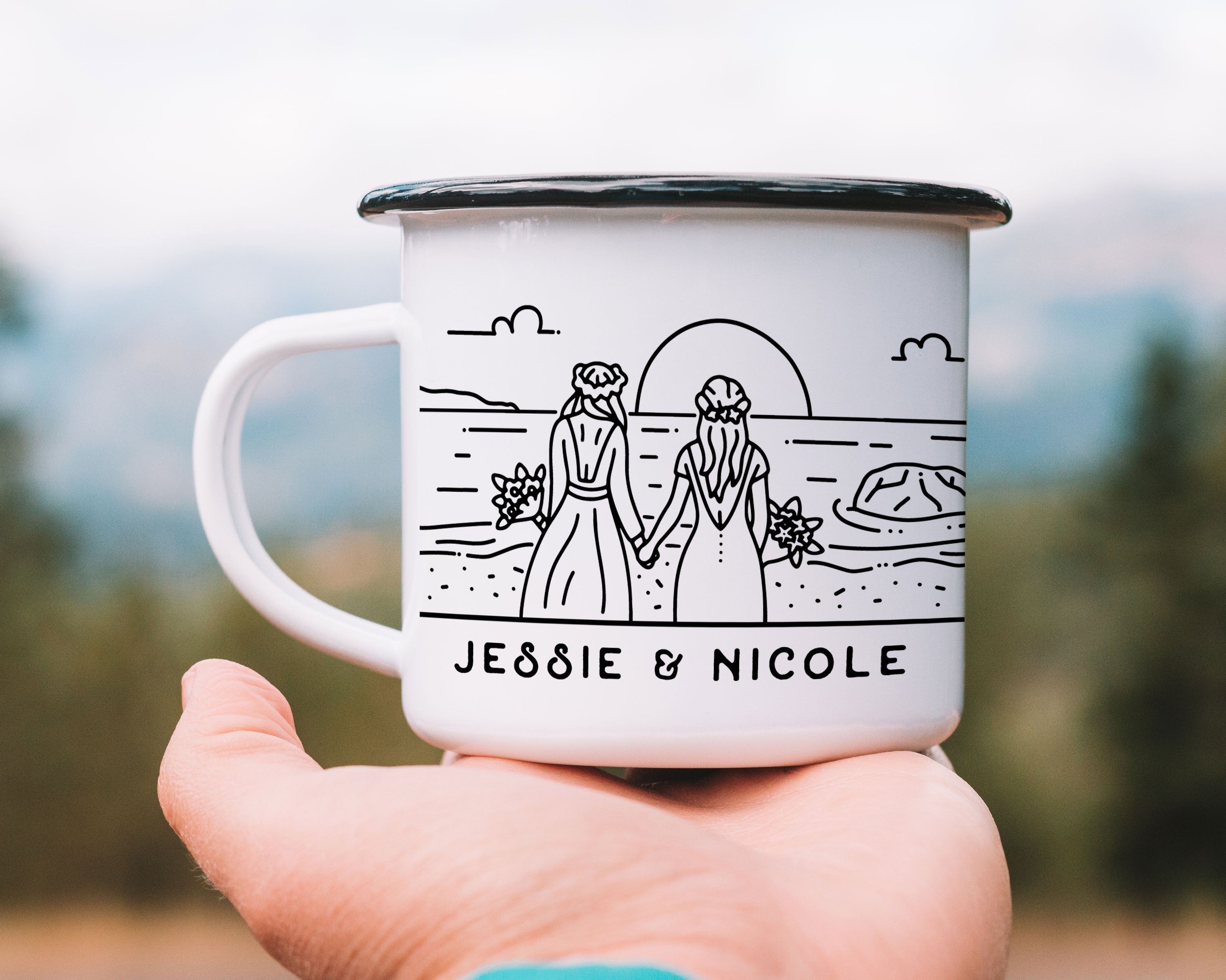 Lesbian Ocean Wedding Personalized Camp Mug