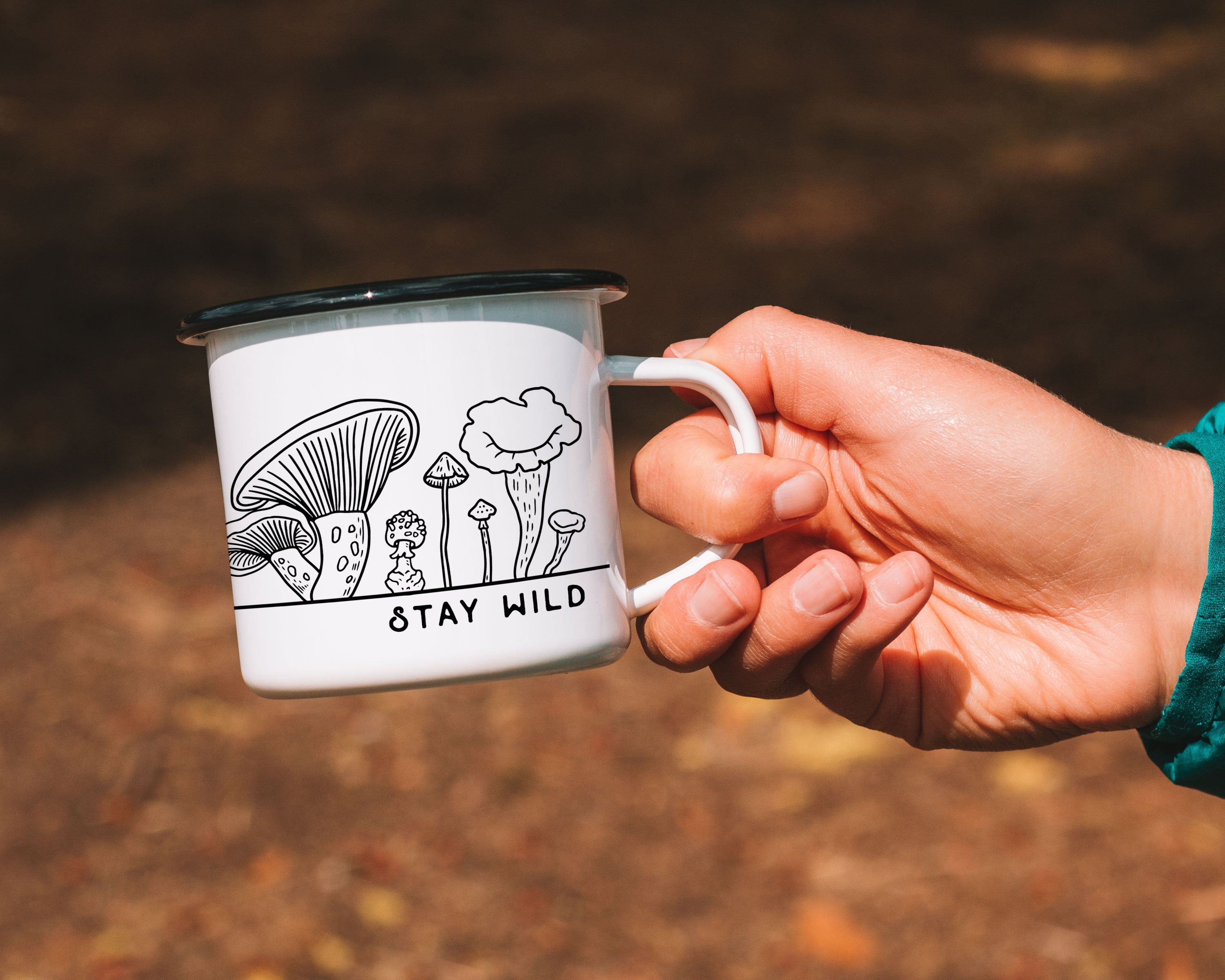 B&W Mushrooms Personalized Camp Mug