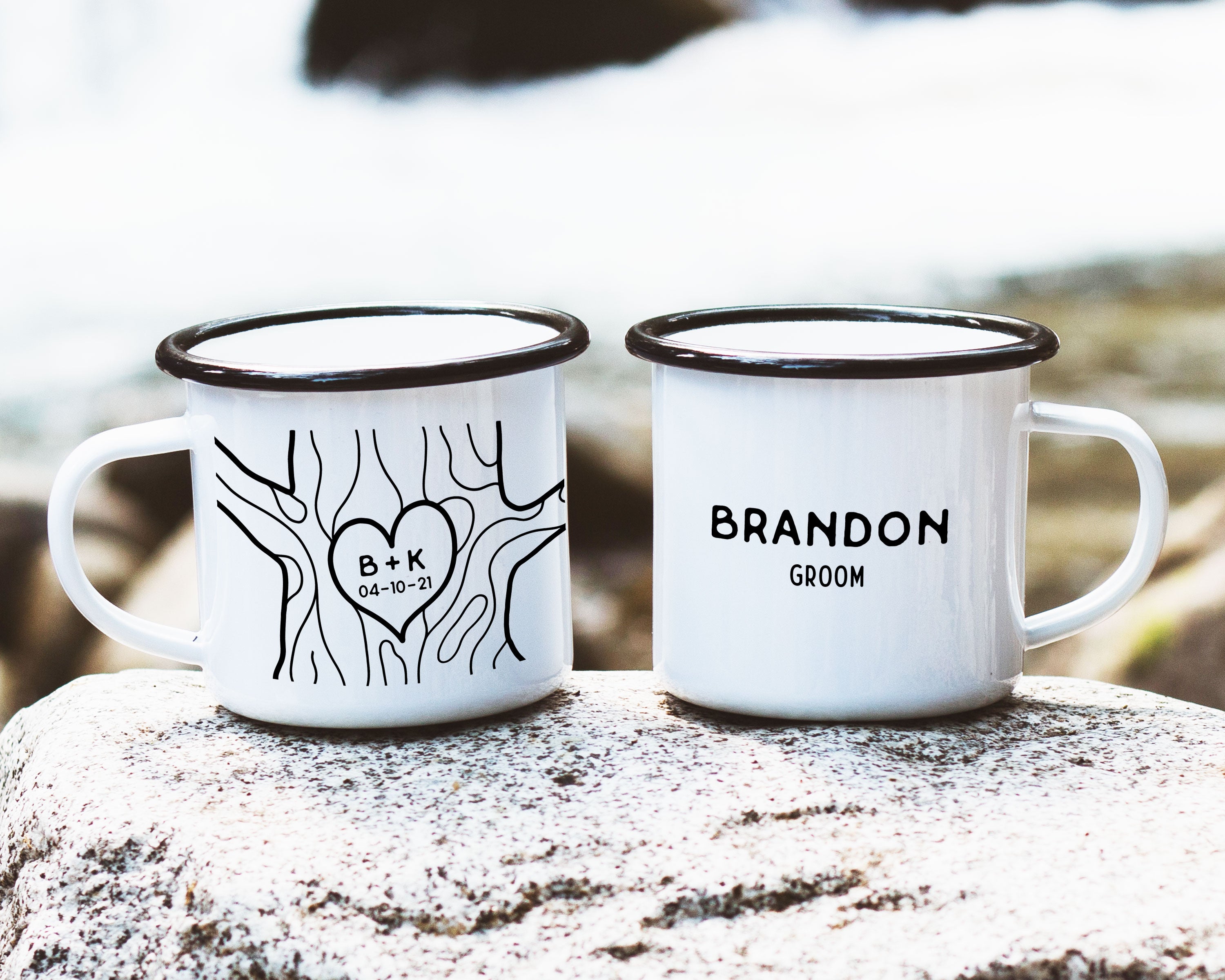B&W Heart in a Tree Wedding Personalized Camp Mug