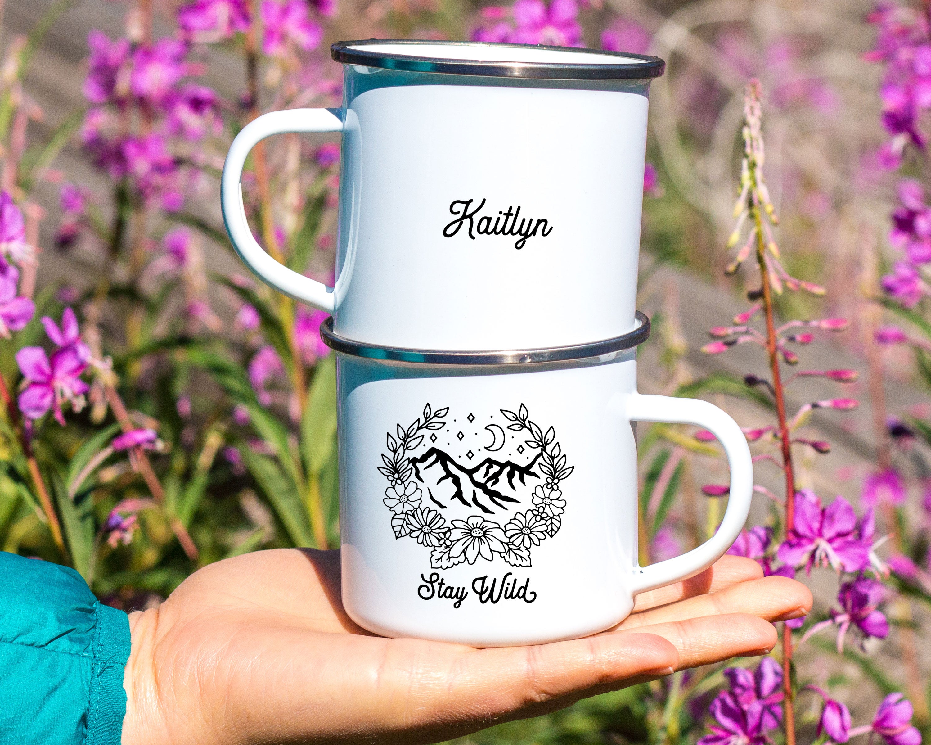 Stay Wild Mountain Floral Personalized Camp Mug