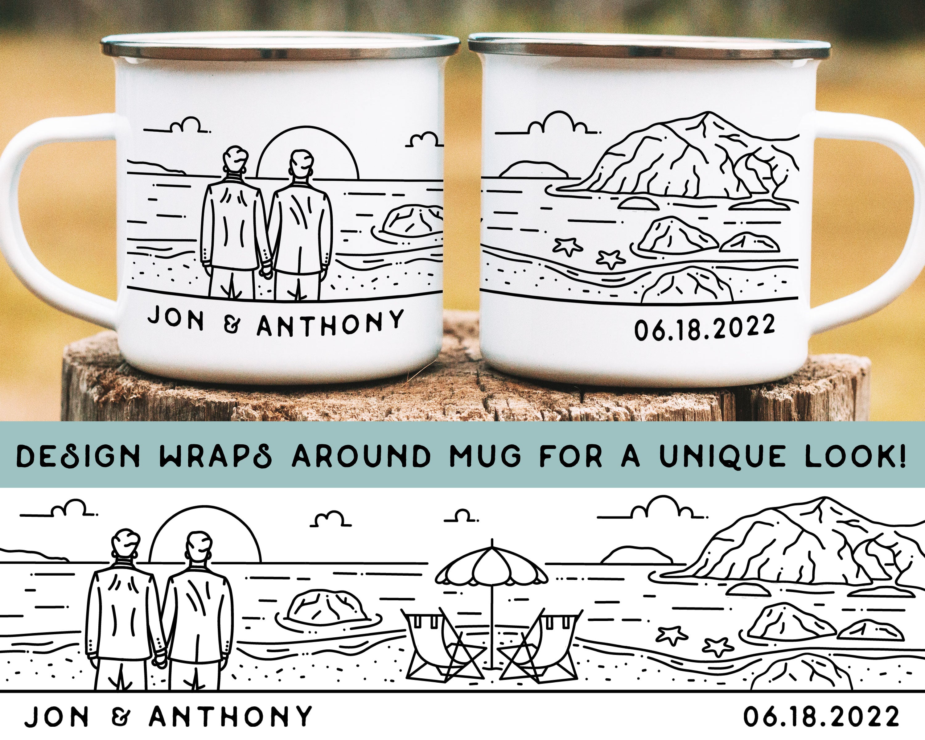 Gay Ocean Wedding Personalized Camp Mug