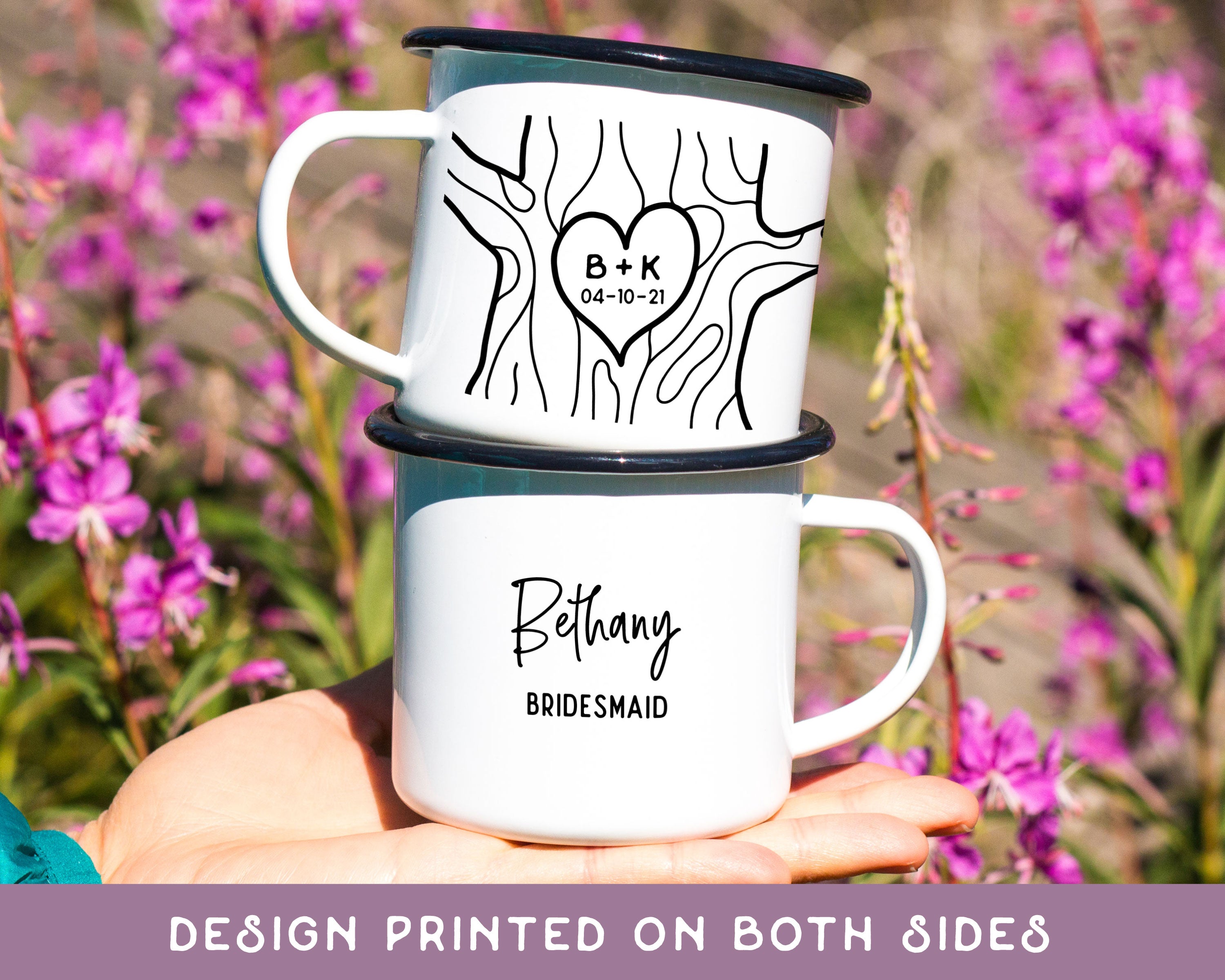 B&W Heart in a Tree Wedding Personalized Camp Mug