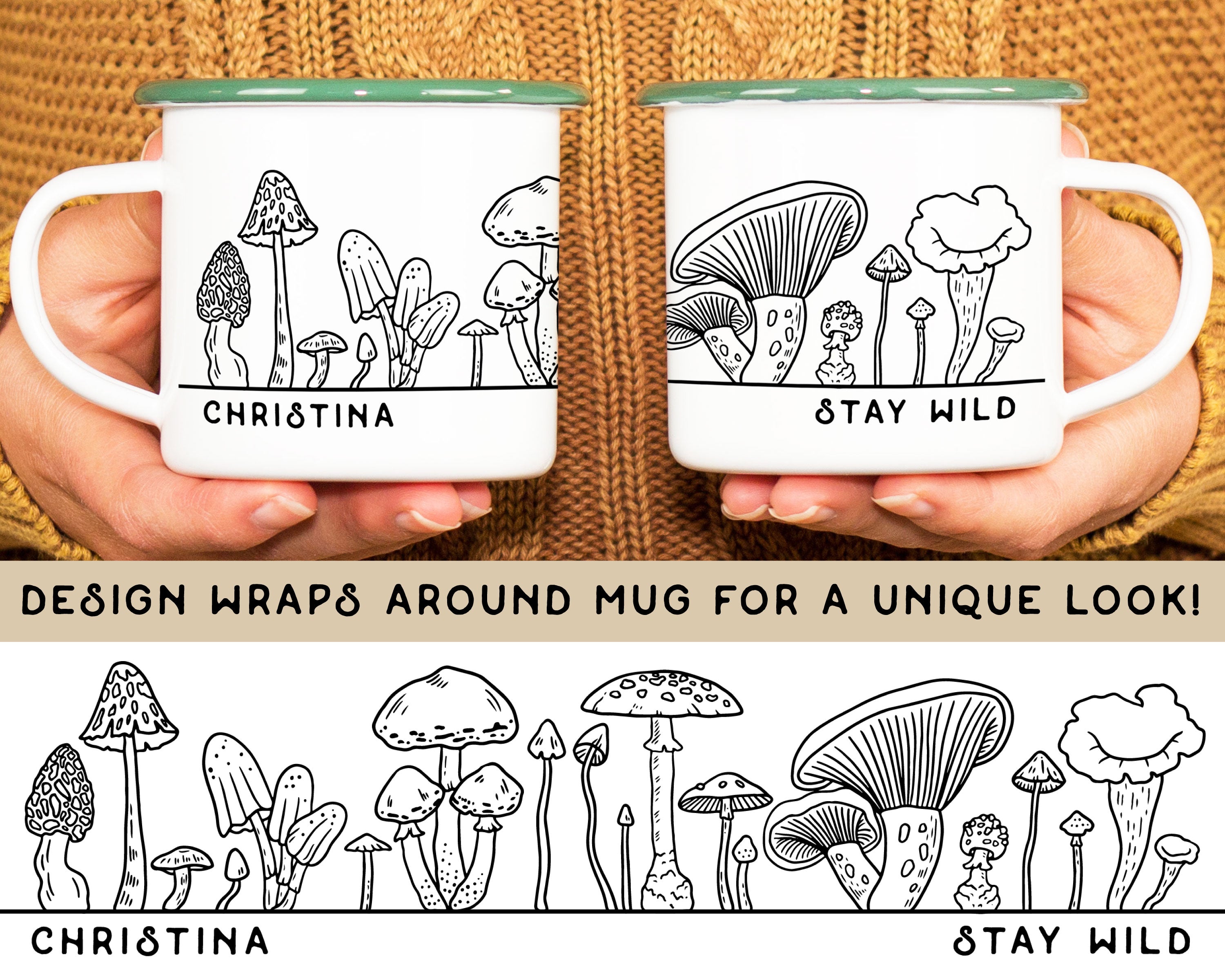 B&W Mushrooms Personalized Camp Mug