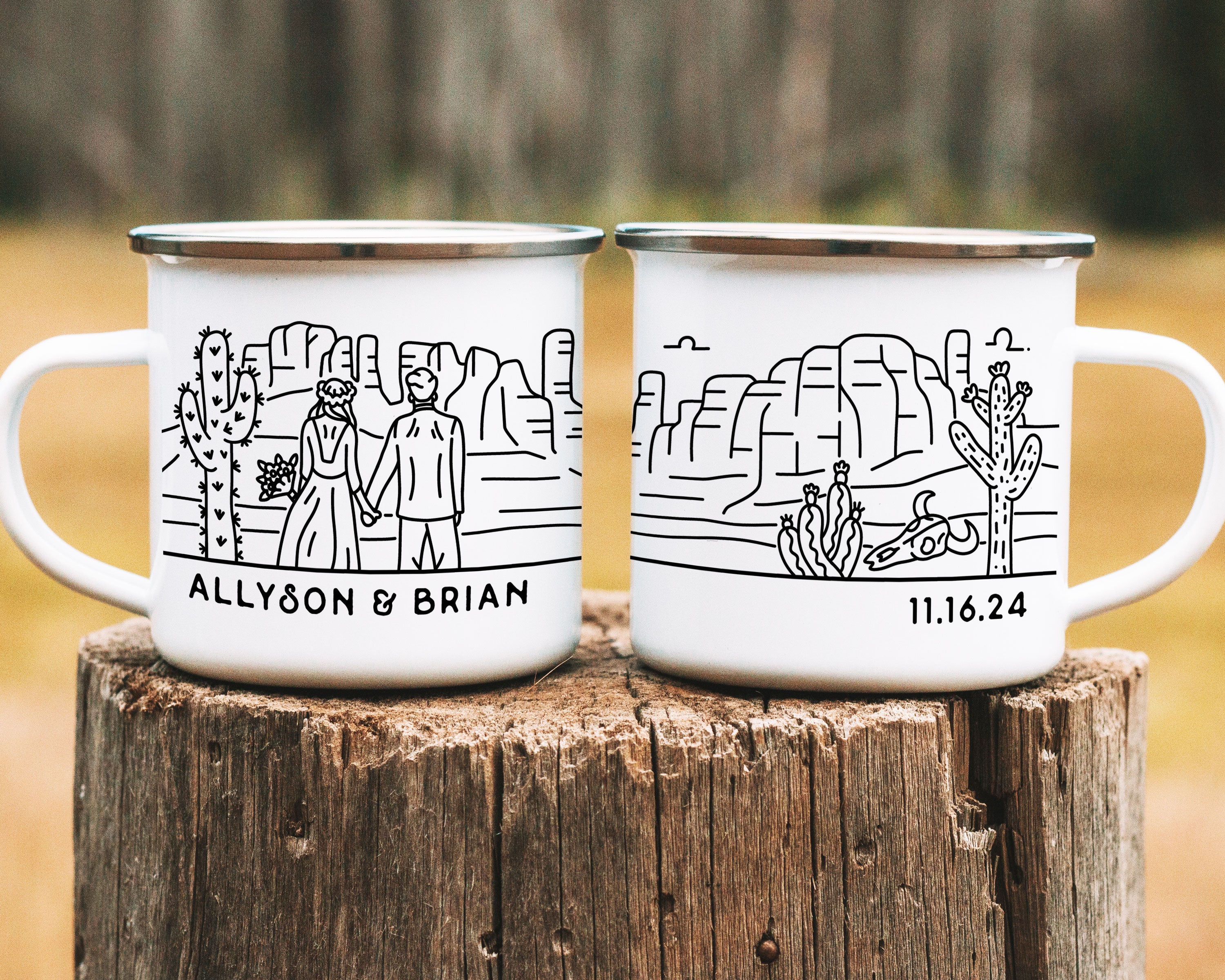 Custom Wedding Enamel Camping Mugs, Personalized Enamel Cups