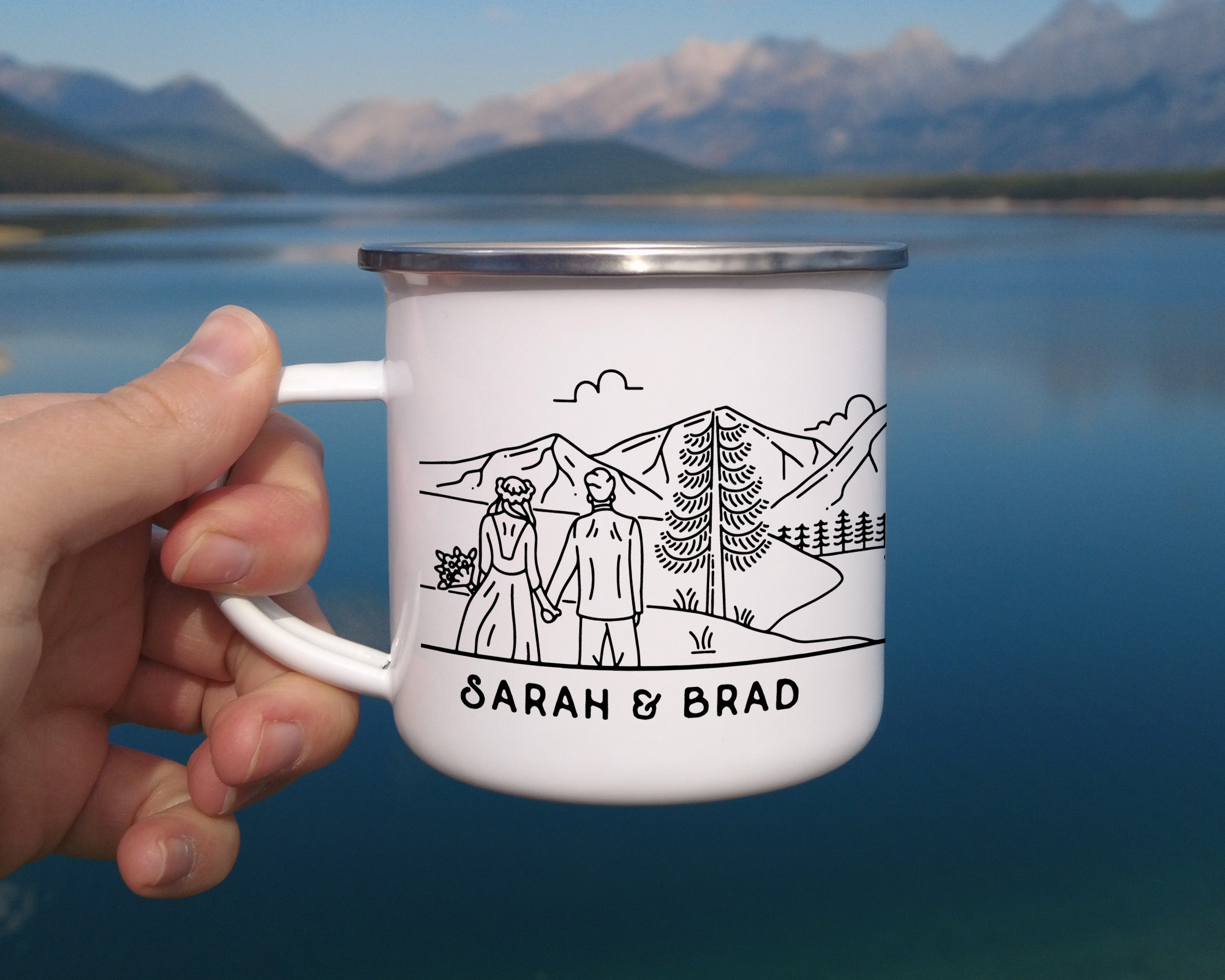 Bride & Groom Mountain Wedding Enamel Camp Mug - Couple 1