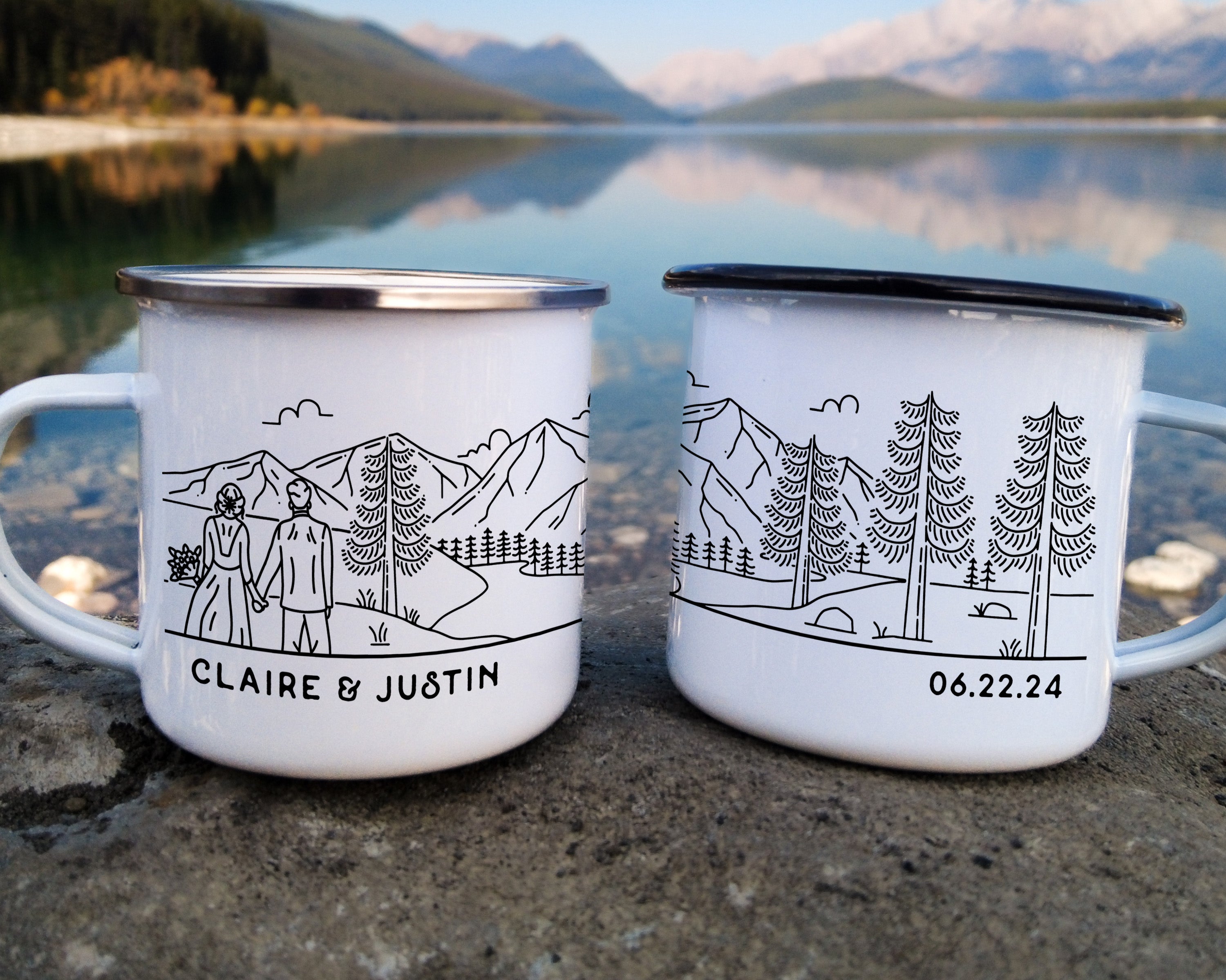 Bride & Groom Mountain Wedding Enamel Camp Mug - Couple 4