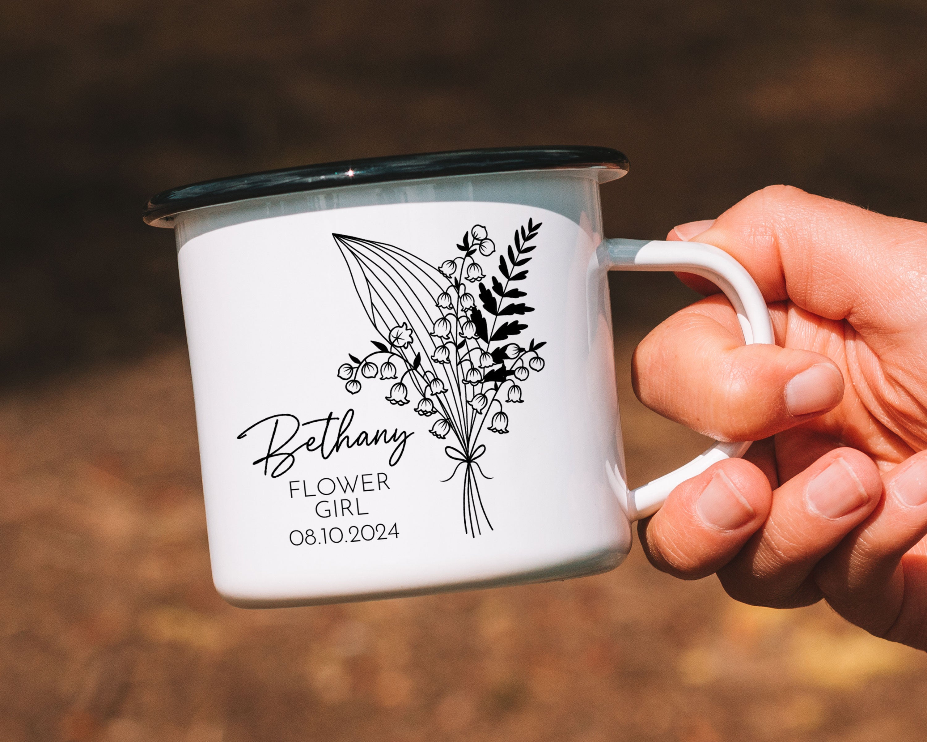 Birth Flower Bridal Party Enamel Mug