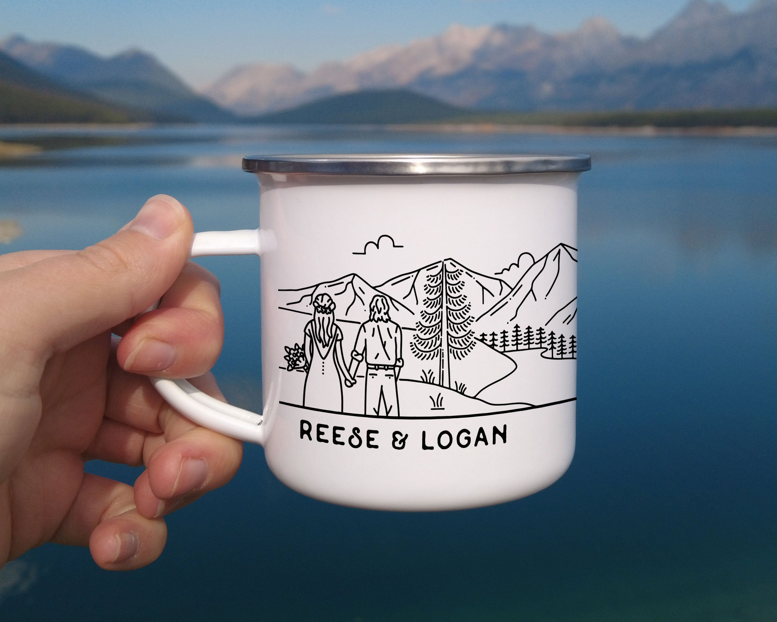 Bride & Groom Mountain Wedding Enamel Camp Mug - Couple 7