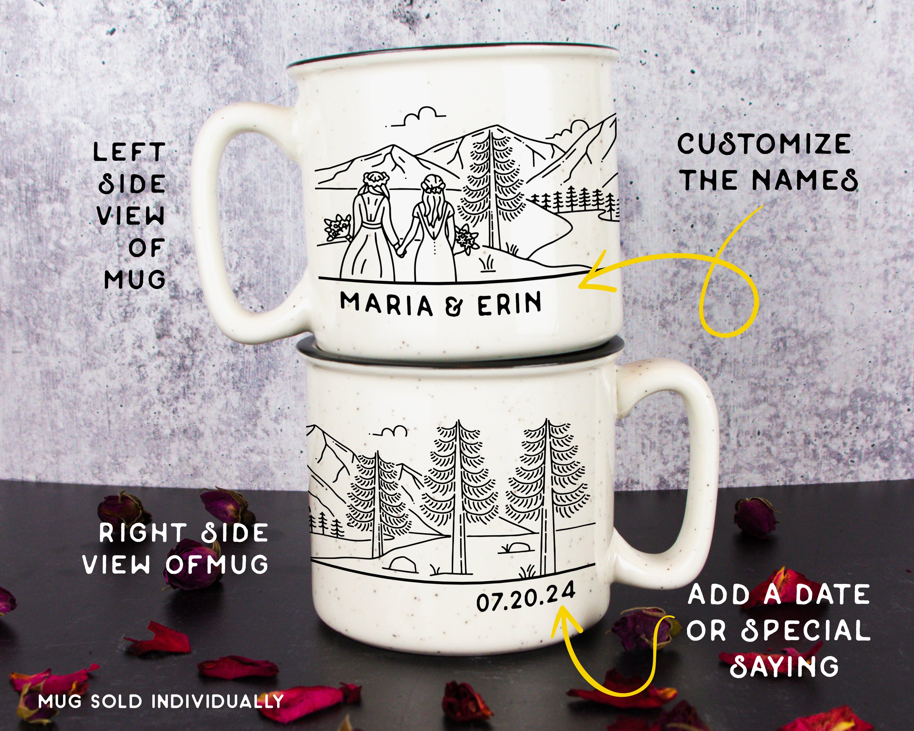 Bride & Bride Mountain Wedding Ceramic Camp Mug