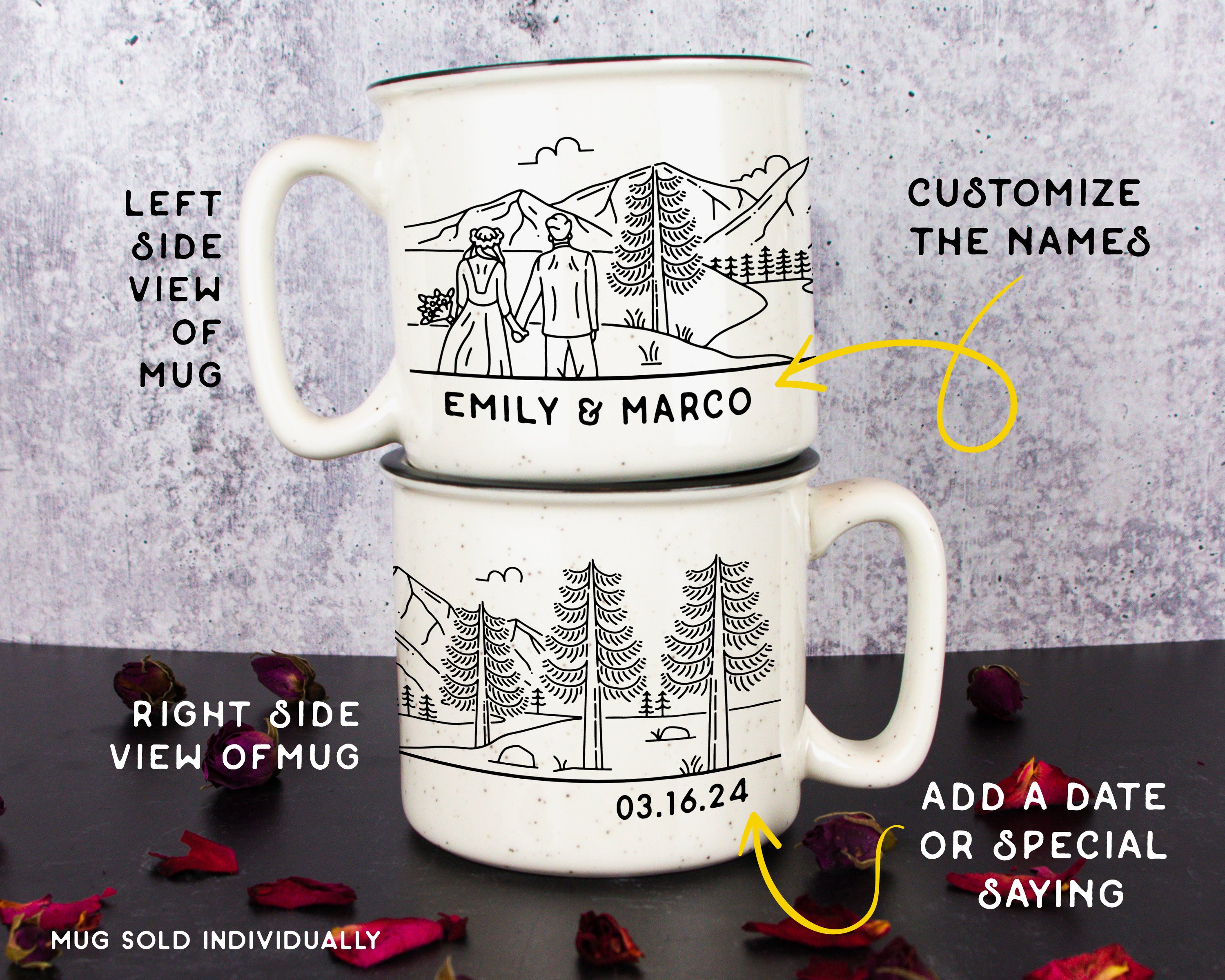 Bride & Groom Mountain Wedding Ceramic Camp Mug - Couple 1