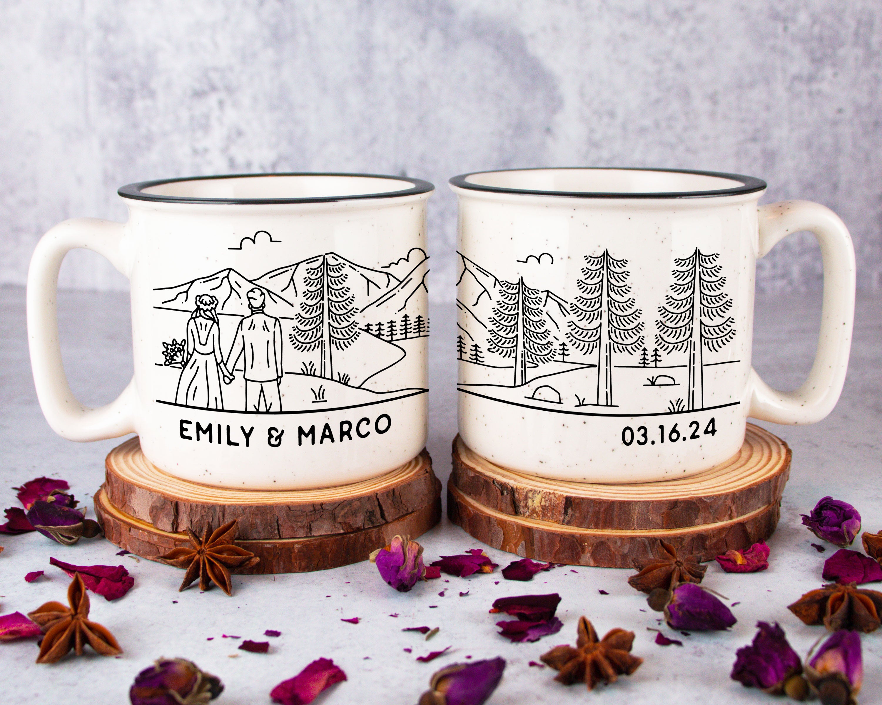 Bride & Groom Mountain Wedding Ceramic Camp Mug - Couple 1