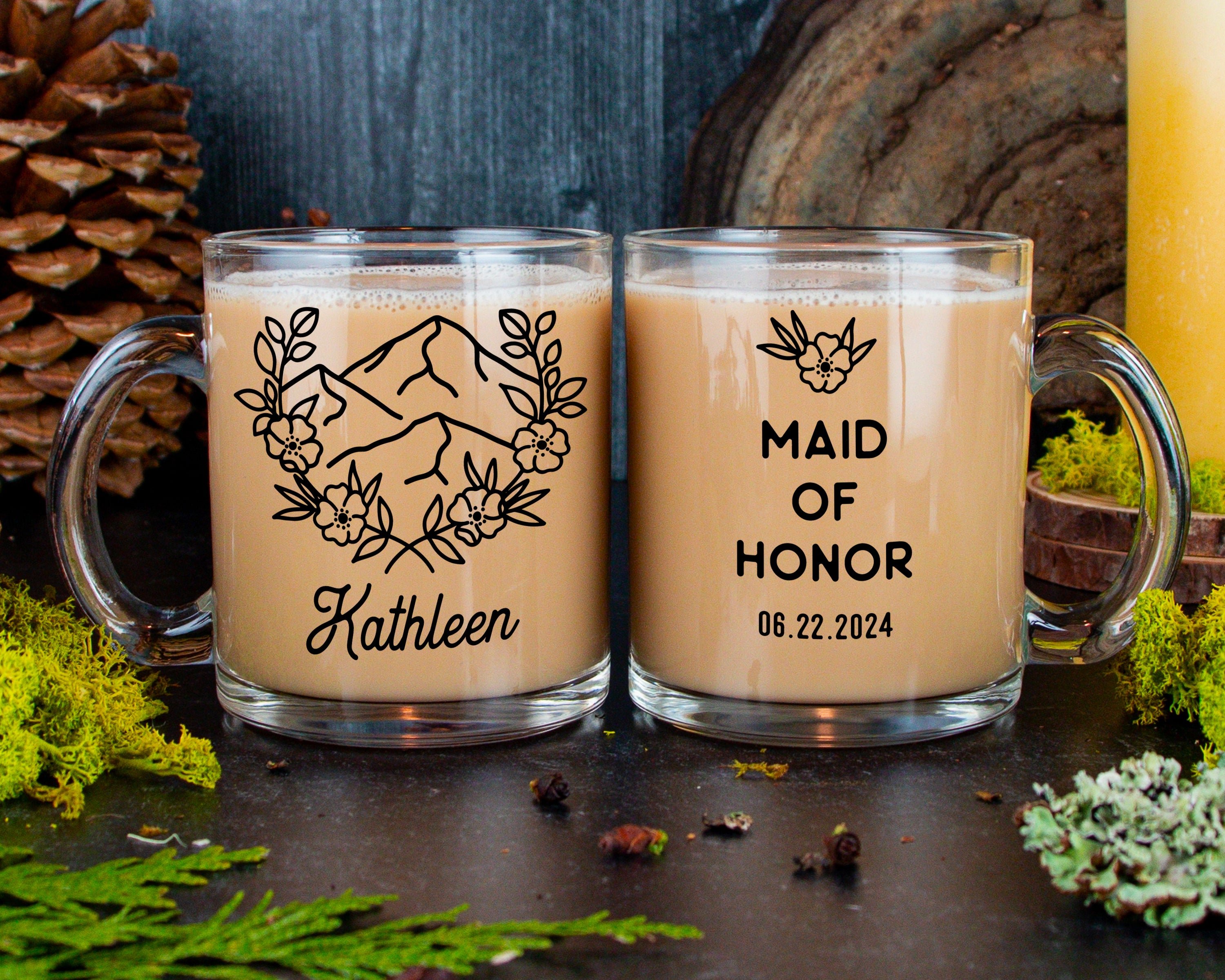 Mountain Floral Frame Bridal Party Mug Glass Mug - Modish Outdoors